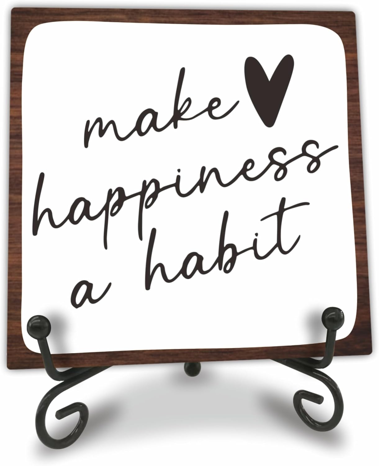 4" Wooden Sign For Tabletop - Make Happiness A Habit,Inspirational Wooden Plaque, Desk Decor And Quote Sign For Office, Home Decorations & Gifts - A06