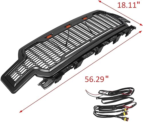 Miniatura 2 de Kojem Parrilla de parachoques delantero compatible con Ford F150 2018 2019 2020 W/3 luces LED, capó de panal de abeja, rejilla de malla gris mate