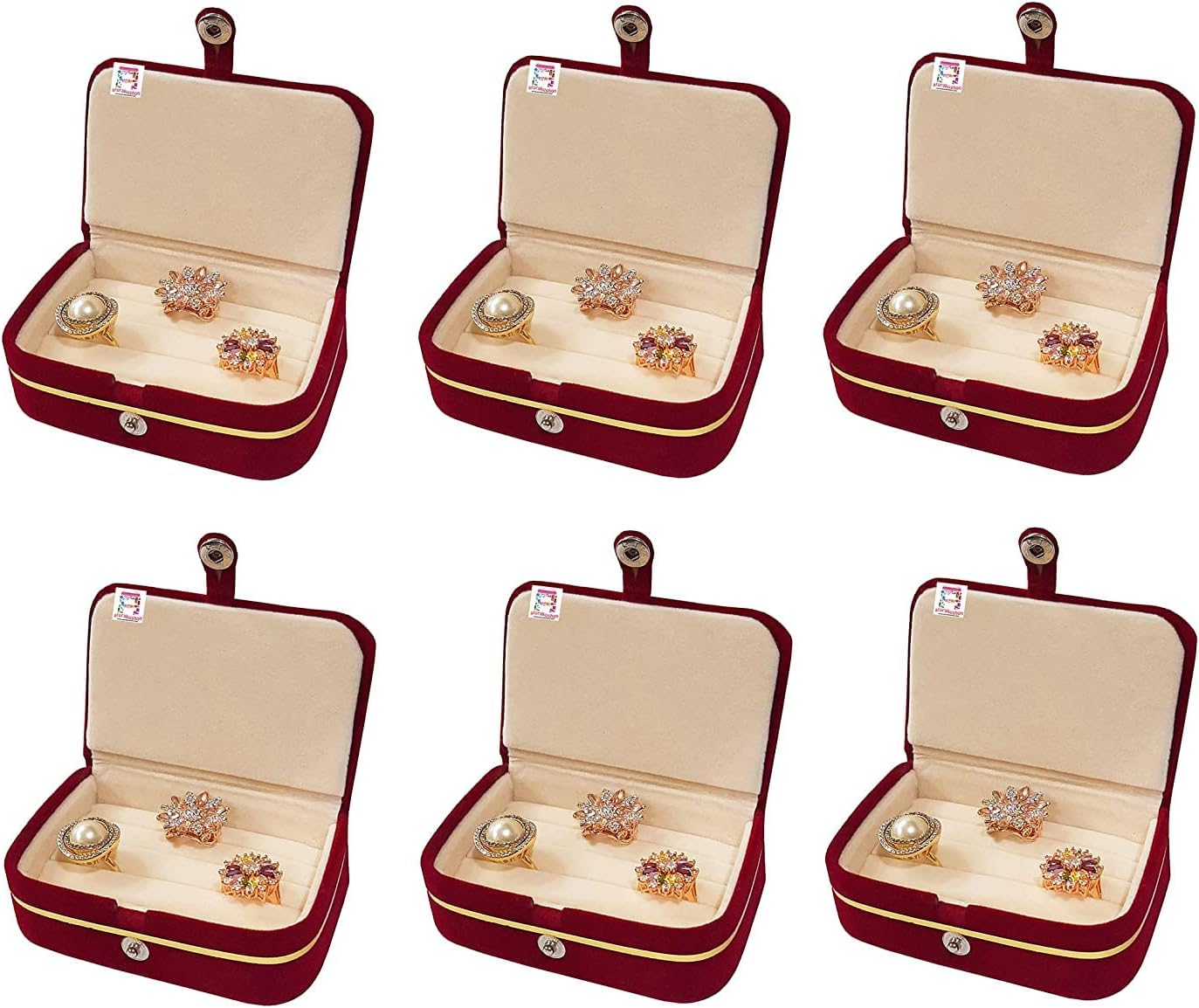 atorakushon Velvet Combo Jewellery accessories Vanity Storage Earrings Studs Box Ring Box Earrings Necklace Organiser For Women's Pack of 6 (Cream)