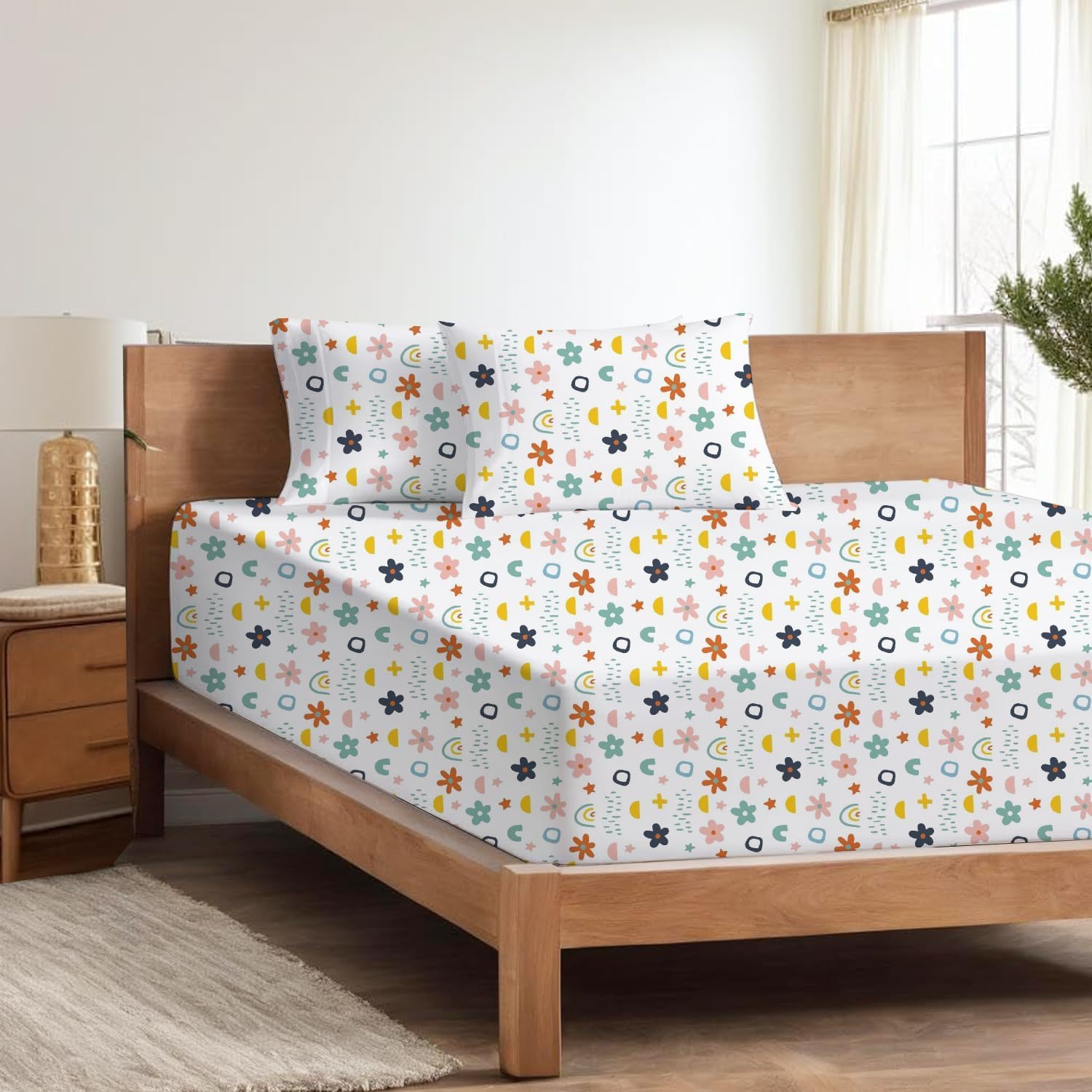 Bhoom.i+ Impex Rainbow Bed Sheet with 2 Pillow Covers King Size Rainbow Bed Sheet for Kids Girls Teens, Soft Microfiber Fun Girly Colorful Bedsheet (Rainbow Splash)