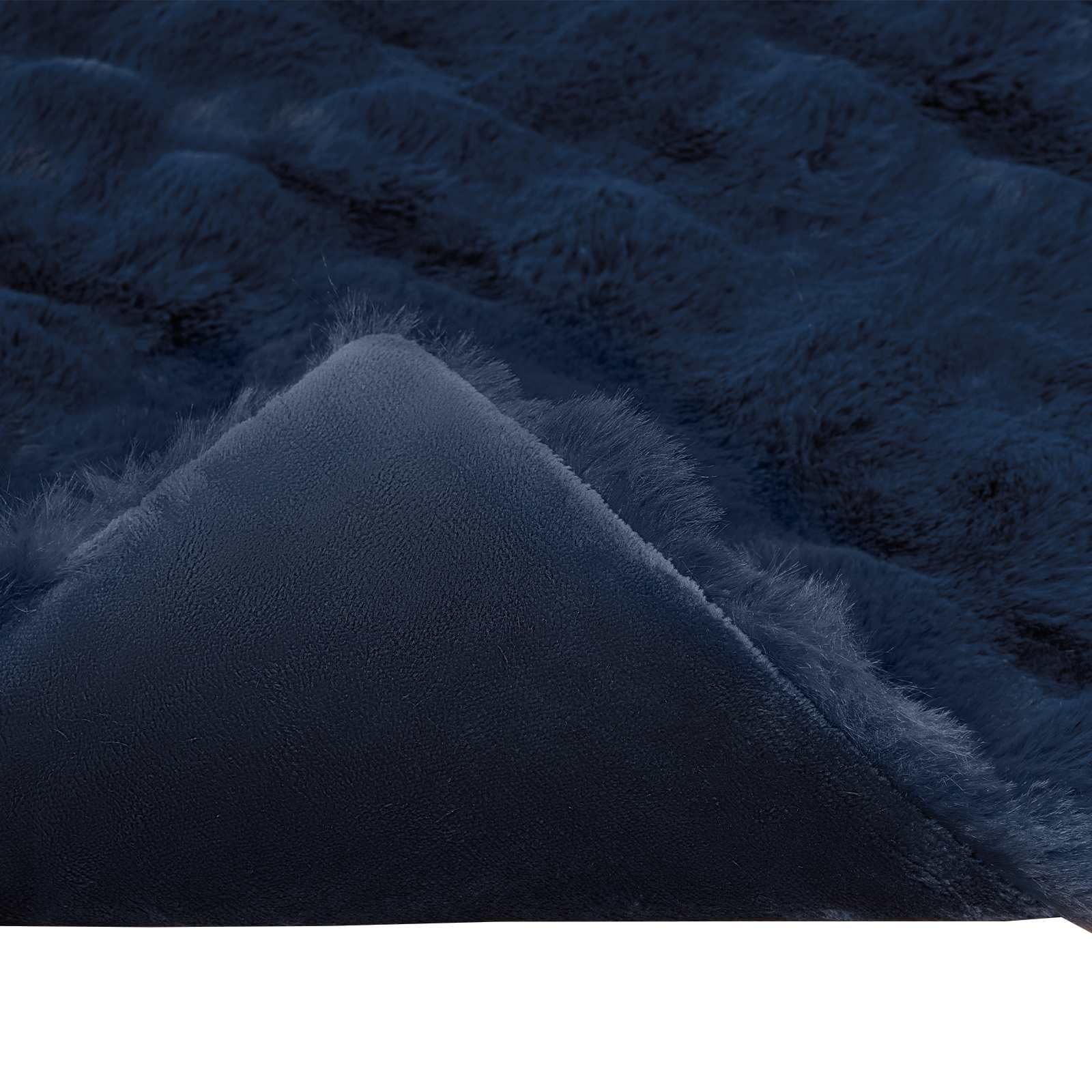 Kunstfell Kaninchenfell Decke 4 Stück Marineblau 220 x 240 cm Plüschige Blasentextur Extra Weich Winterdecke Luxus Wärme Sofadecke Schlafzimmerdecke
