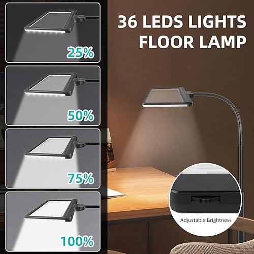 Miniatura 2 de NZQXJXZ Lupa de piso 5X con luz y soporte, lámpara de aumento de suelo regulable de 36 LED, lupa iluminada ajustable 3 en 1 para leer, coser,