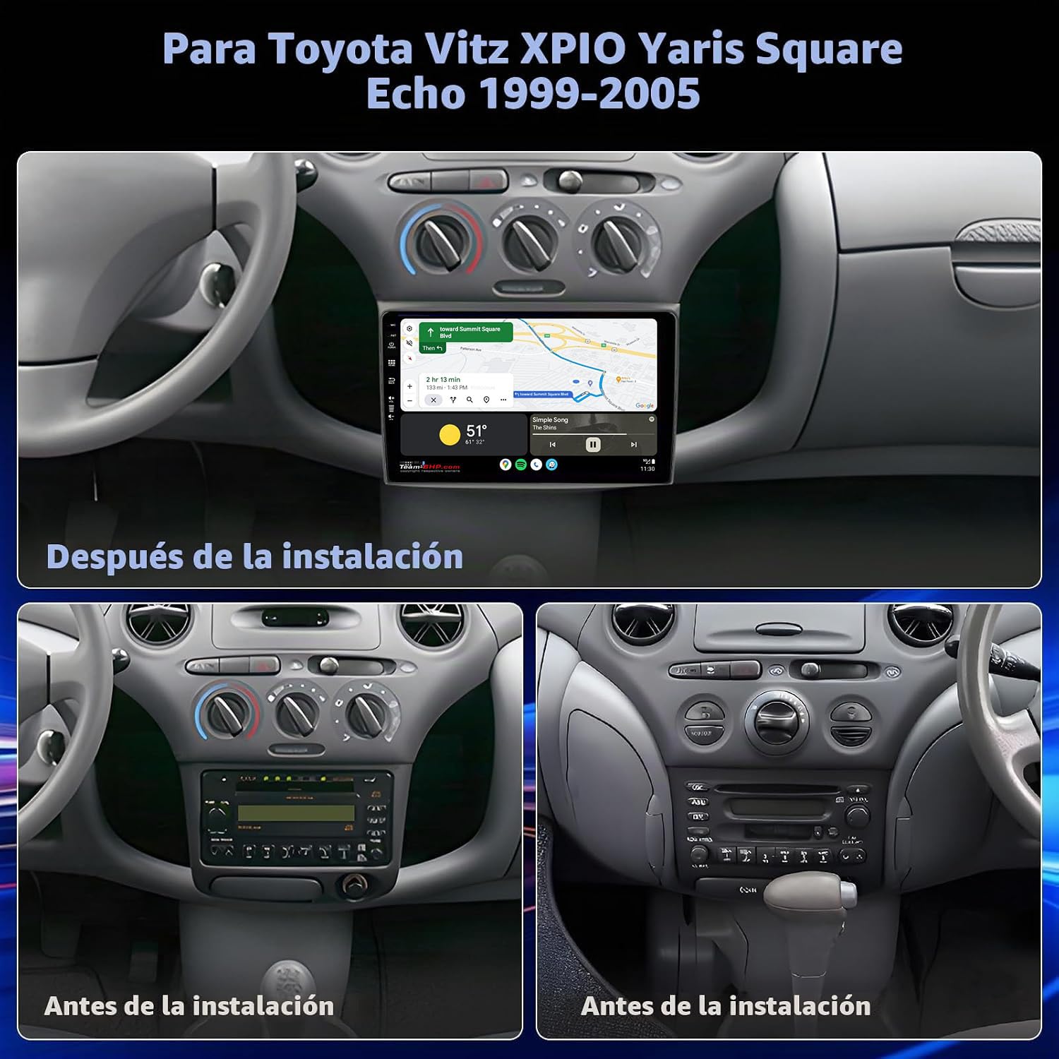 YUNTX[4+64G]Android 16 2 Din Radio con navigazione per Toyota Yaris Vitz XP10 Square Echo 1999-2005-[Integrato CarPlay/Android Auto/DSP/GPS/Bluetooth 5.0/MirrorLink/Controllo del volante]-IPS 9" Touch