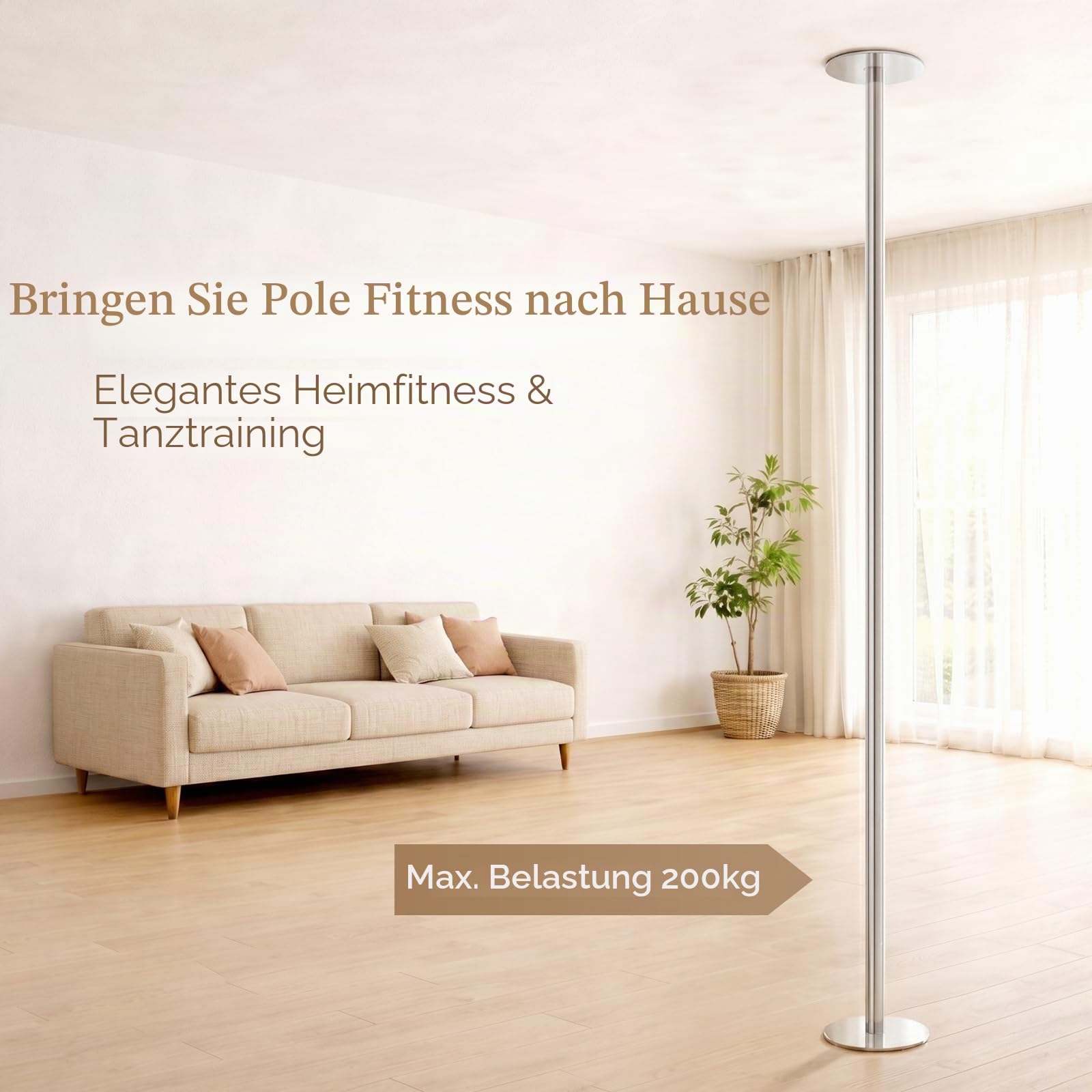 Leogreen Profi Tanzstange Pole Dance Stange, Statisch und schwenkbar, bis 200kg belastbar, Galvanisierter Chromstahl, für Fitnessübungen, Club, Party
