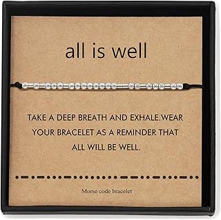 OBSUN Morse Code Bracelet Funny Gift for Women Girl with Meaning Card Gift Card for Best Friend Couple Mom Family (All is Well)