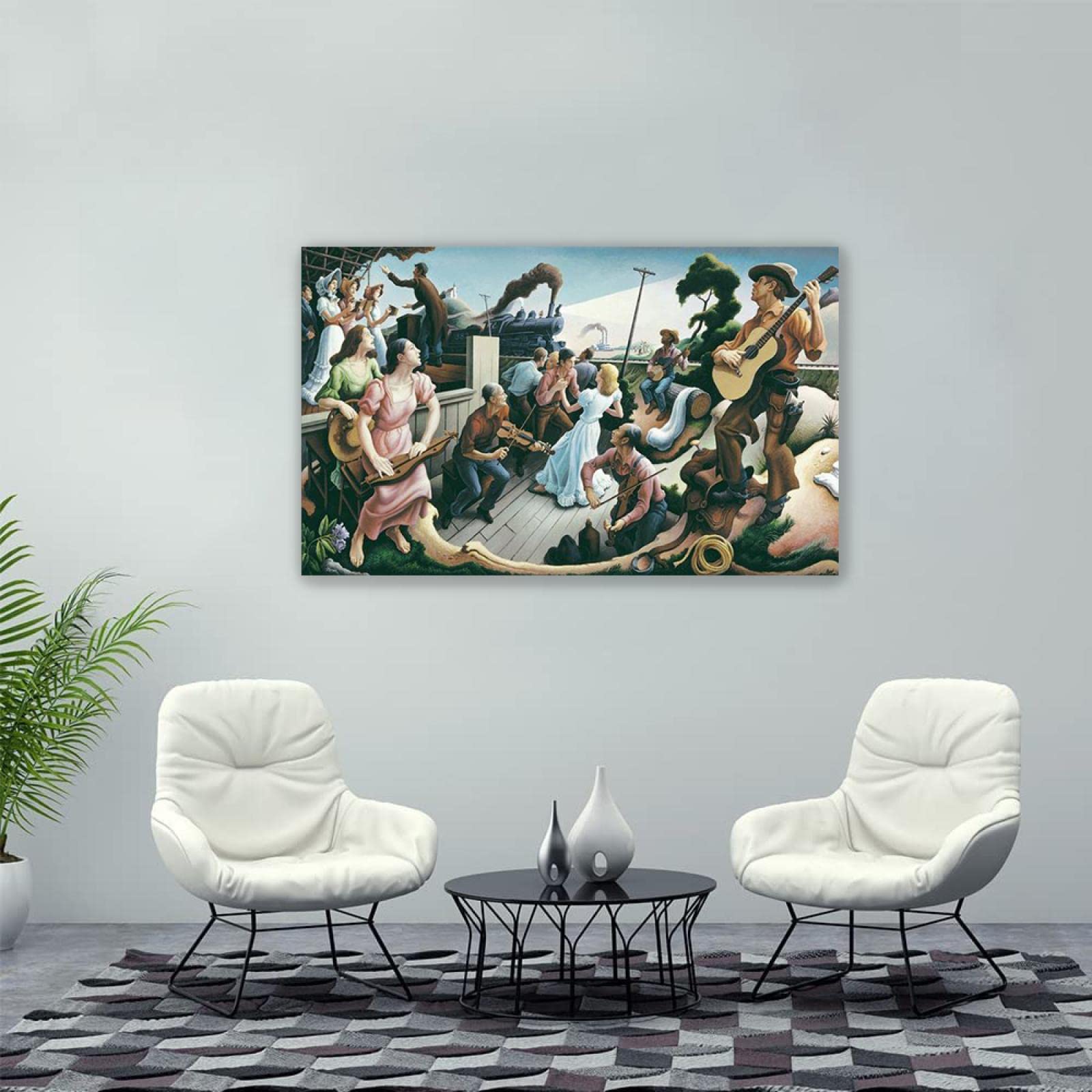 Quadro Stampa su Tela-Thomas Hart Benton-Famosa Dipinto ad olio su tela-'‏Le fonti della musica country'-Riproduzione Quadri su tela-Poster e Stampe Decorative 90x155cm(35x61in)Senza cornice