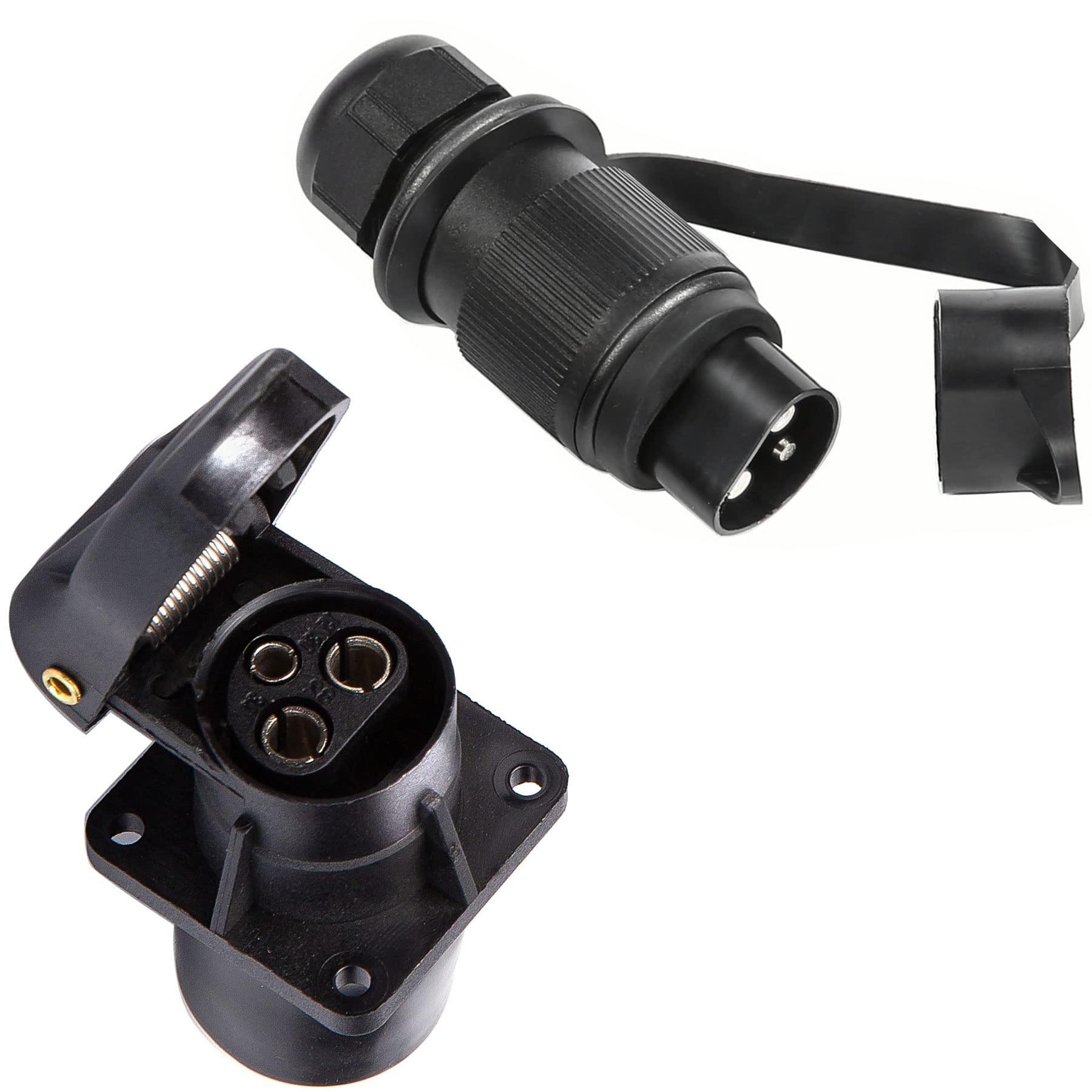 SPARKMOTO Anhänger Stecker 3 polig Anhänger Steckdose 3 polig,Din 9680 12V Traktor 3 poliger Stecker und 3 polige Traktor Steckdose Wasserdicht Design,Für Anhänger Landmaschinen PKW(4 Mount Punkte A)
