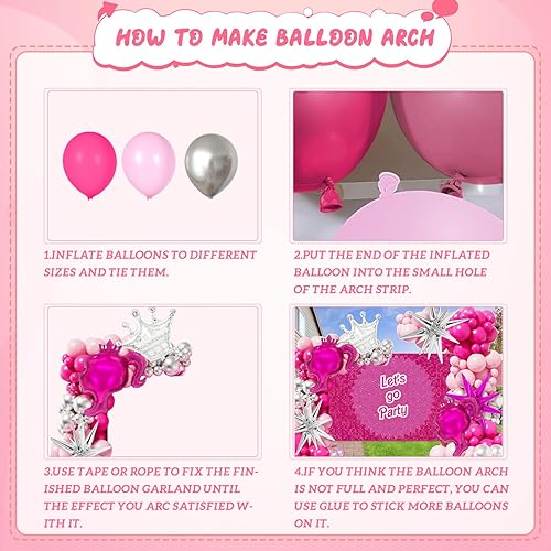 Miniatura 3 de 117 piezas de suministros de fiesta, juego de guirnaldas de globos rosa y plateado con burbujas que incluye globos, globos de papel de aluminio de