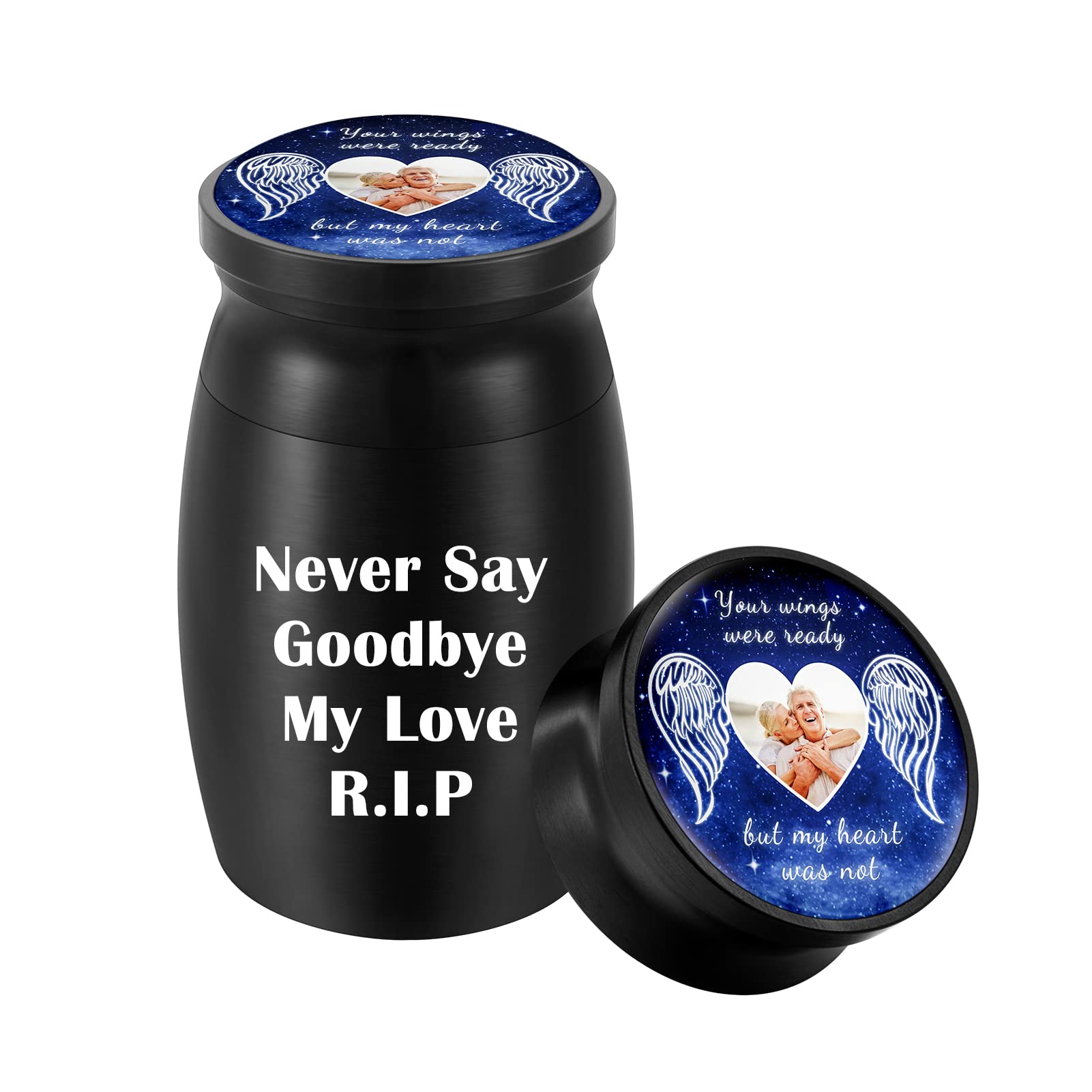 Custom Photo Small Urns for Human Ashes Mini Cremation Urns for Ashes Aluminium Picture Ashes Holder Mini Urns Style 7 Black