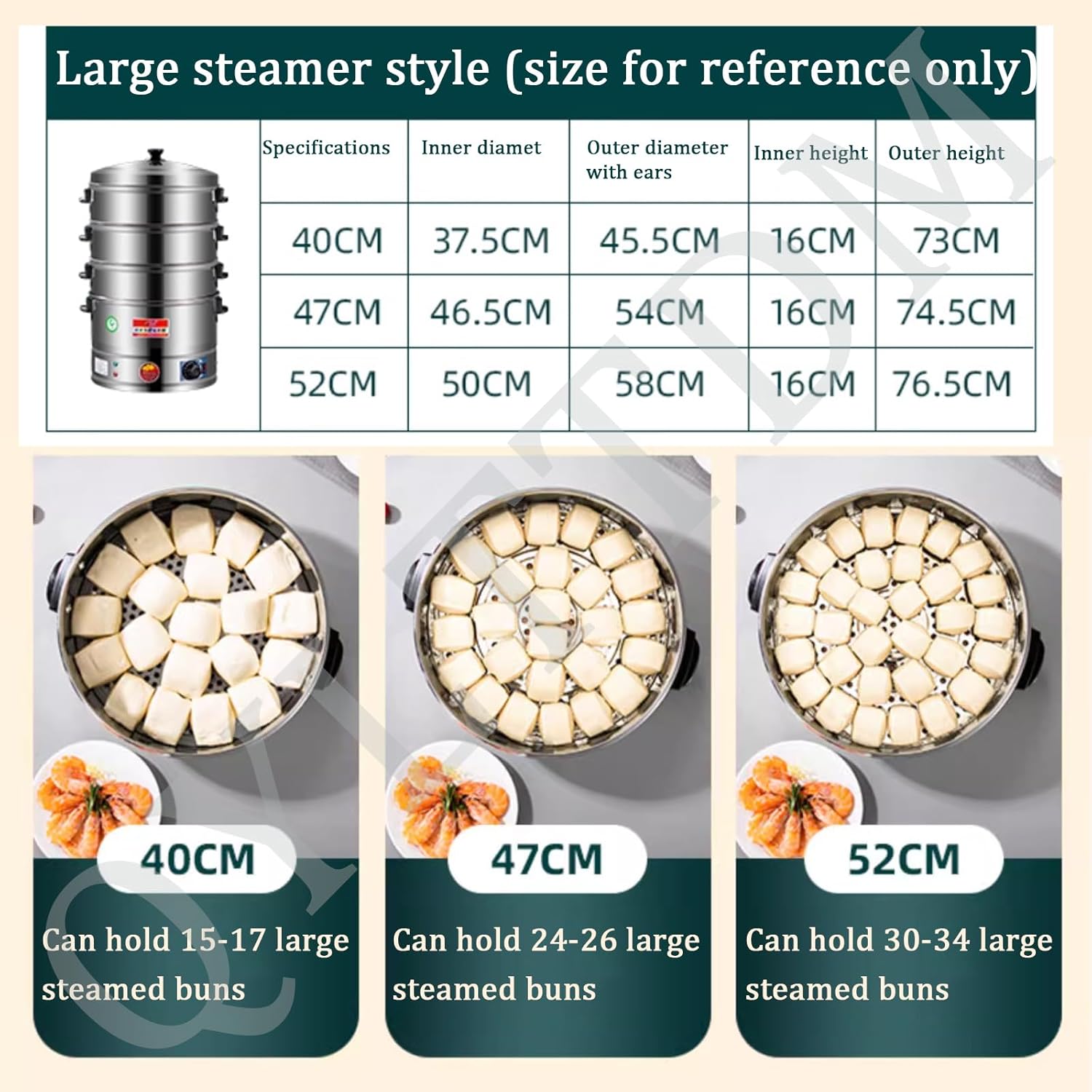 Multifunctional Food Steamer, 3 Removable Stackable Tiers, Controlled Automatic Heating, 40/47/52CM, Removeable Base, Boil Dry Protection, for Healthy Steam Cooking, for Meat, Dumplings, Rice