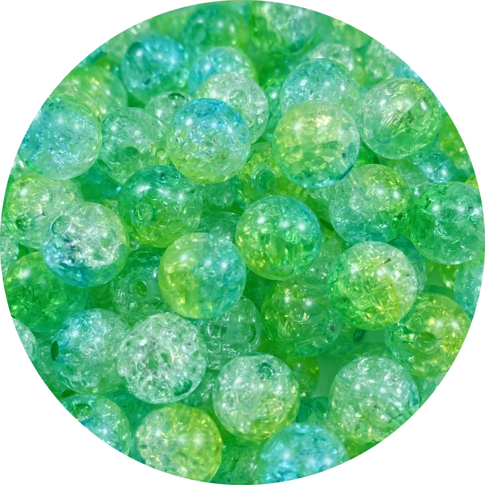 Pinhoollgo 300pcs Crackle Acrylic Beads 8mm Round Crystal Acrylic Craft Beads for Jewelry Making DIY Bracelet Necklace Handmade Craft Decoration(Green