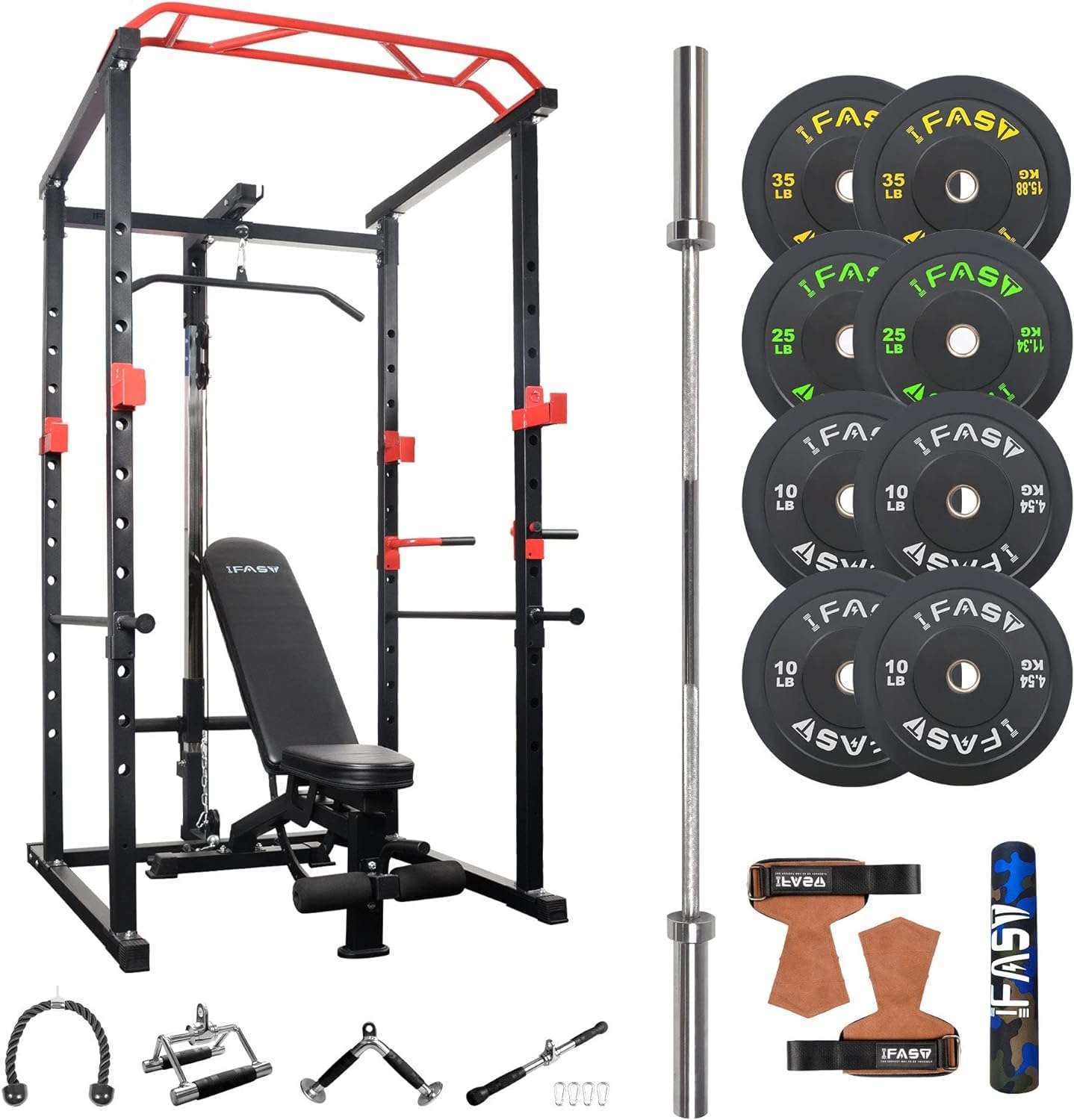 Home Gym Sets Multi-Functional Power Cage, for Developing Your Triceps, Biceps, Latissimus Dorsi, Trapezius, Back, Shoulders(Black, 55