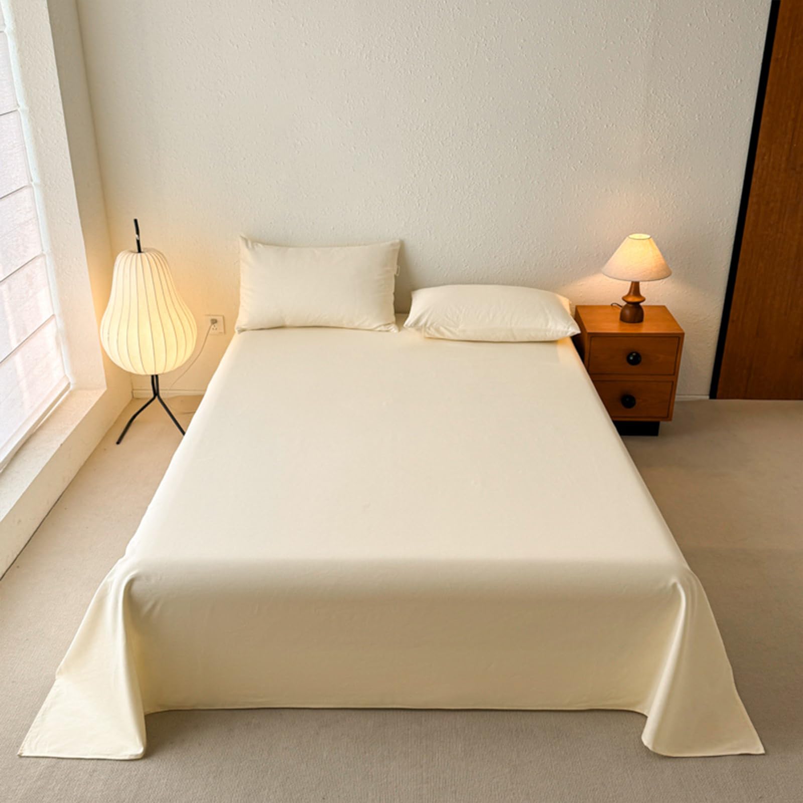 Drap plat pour lit double coton kaki clair 230x245cm entretien facile anti-plis