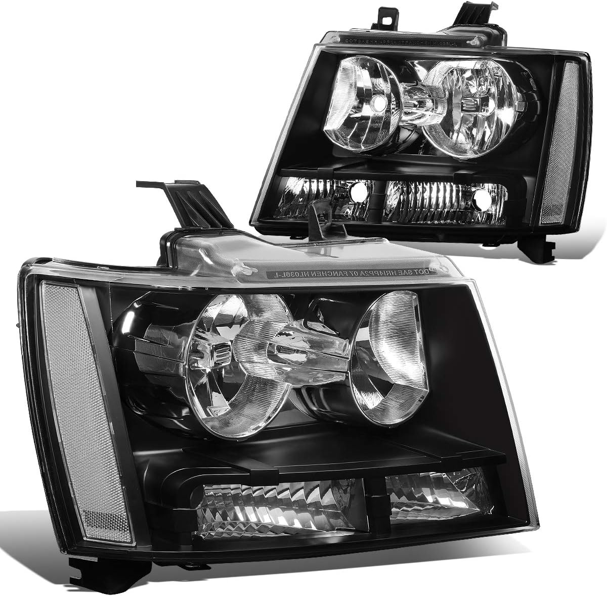 DNA MOTORING HL-OH-CSA07-BK-CL1 Pair Headlights Compatible with 07-14 Chevy Tahoe Suburban 1500/07-13 Avalanche Suburban 2500, Black/Clear