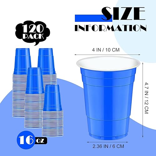 Miniatura 2 de 120 vasos de plástico azules de 16 onzas para decoración de fiesta del 4 de julio, vasos de plástico desechables de plástico de 16 onzas, vasos