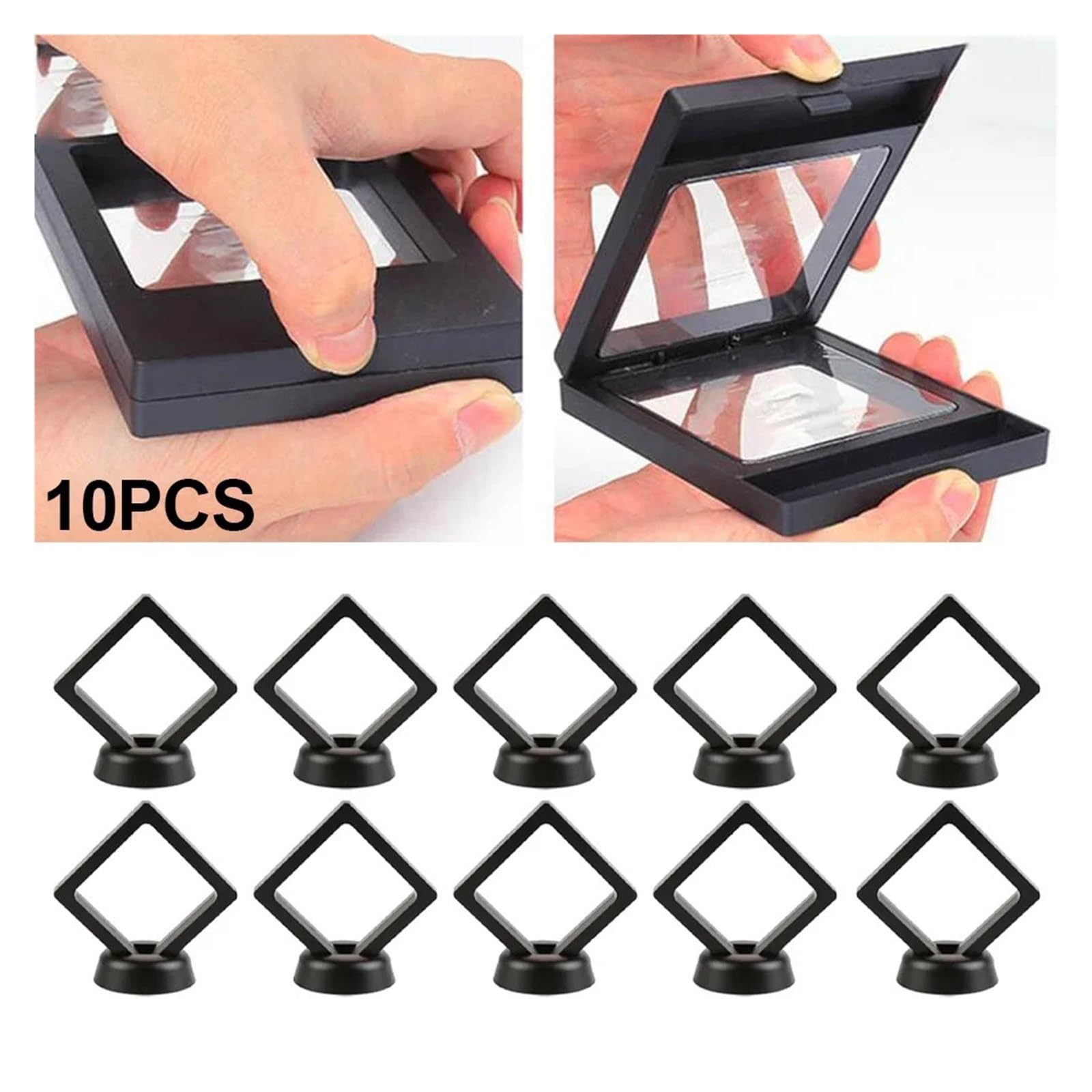 Cornici Galleggianti per Esposizione 5/10 Pezzi 3D Floating Frame Holder Stand Box Clear Jewelry Ring Coin Display Case Coin Jewelry Hanging Transparent Packaging Box(White 5PCS)