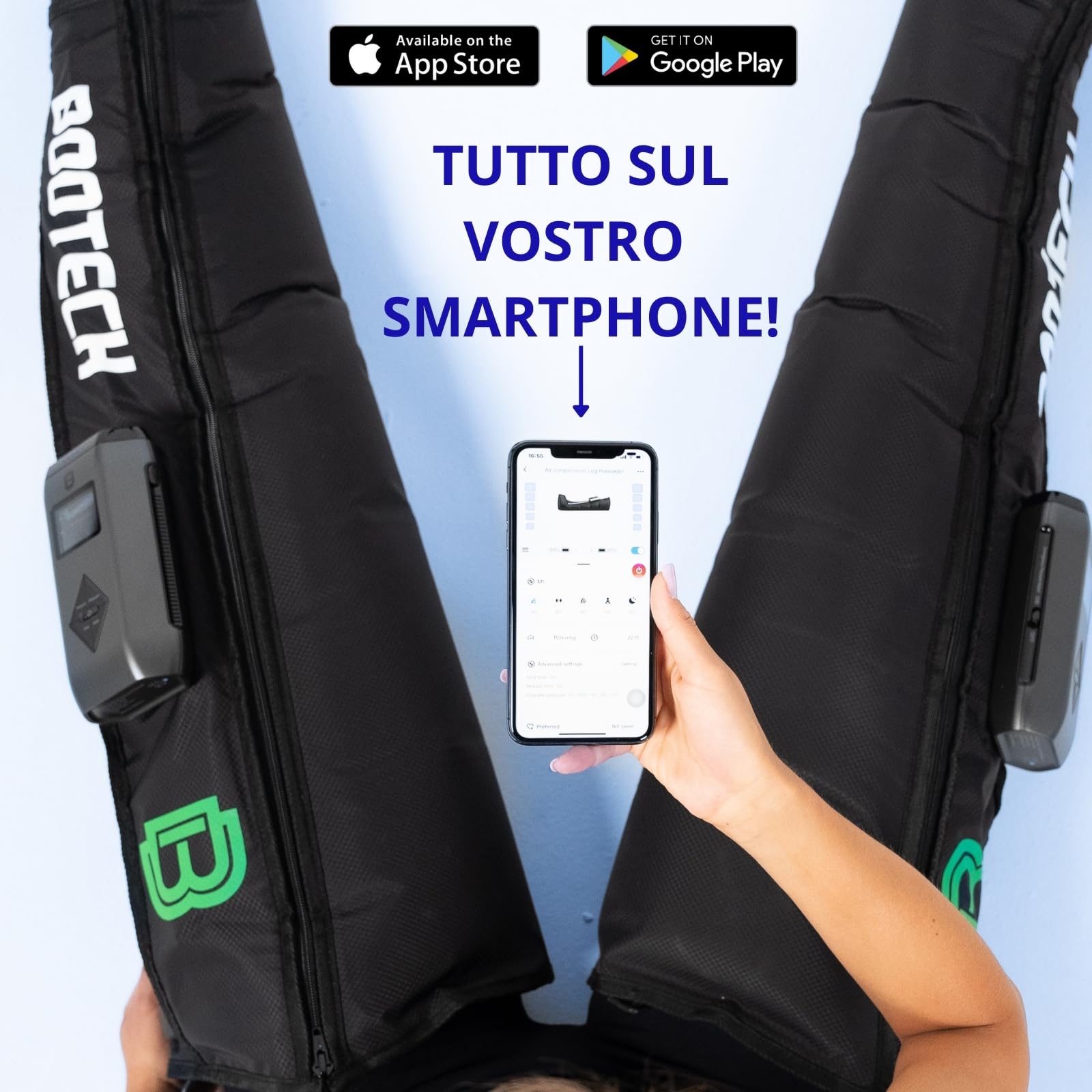 BOOTECH Pressoterapia Wireless per Casa, Massaggiatore Gambe Stanche, Recovery Boots Migliora Circolazione, Recupero Muscolare, Drenaggio Linfatico, Anticellulite, Batteria 3H Controllo App (L)
