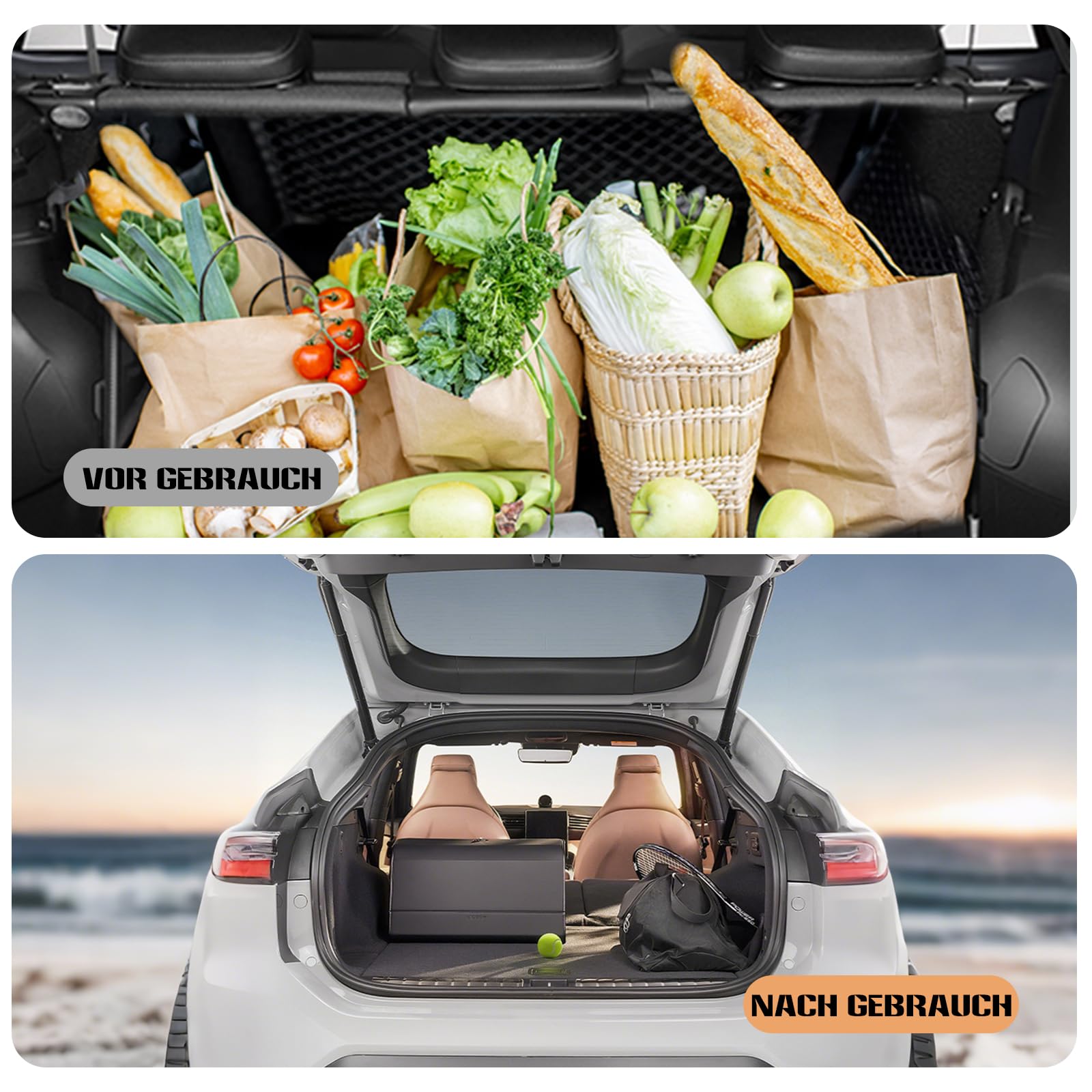 Ergocar Kofferraum Organizer, PU-Leder Autotasche Auto Kofferraum Box mit Deckel, Zusammenklappbarer Aufbewahrungsbox mit Fächern, Wasserfeste Langlebig, Rutschfester Boden, 180° Öffnung
