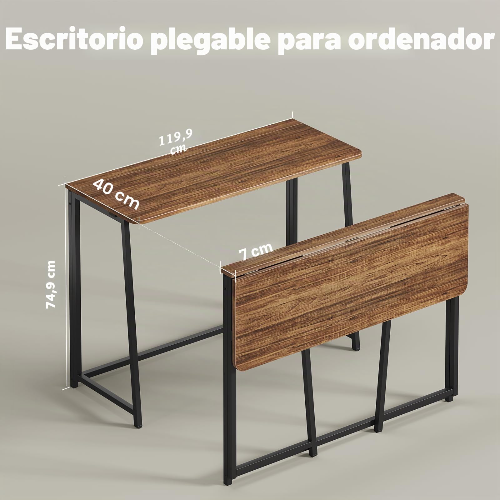 WOHOMO - Escritorio plegable, pequeño escritorio de escritura para ahorrar espacio, mesa plegable para portátil, estación de trabajo para oficina en casa, fácil montaje, nogal rústico