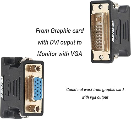 Miniatura 2 de BENFEI Adaptador DVI-I a VGA, paquete de 2 adaptadores DVI 24+5 a VGA macho a hembra con cable chapado en oro