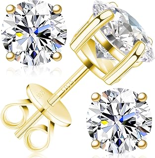 Moissanite Earrings for Men Women, 0.2ct-4.0ct Men 925 Sterling Silver Earrings, Round Cut Diamond Stud Earrings for Women