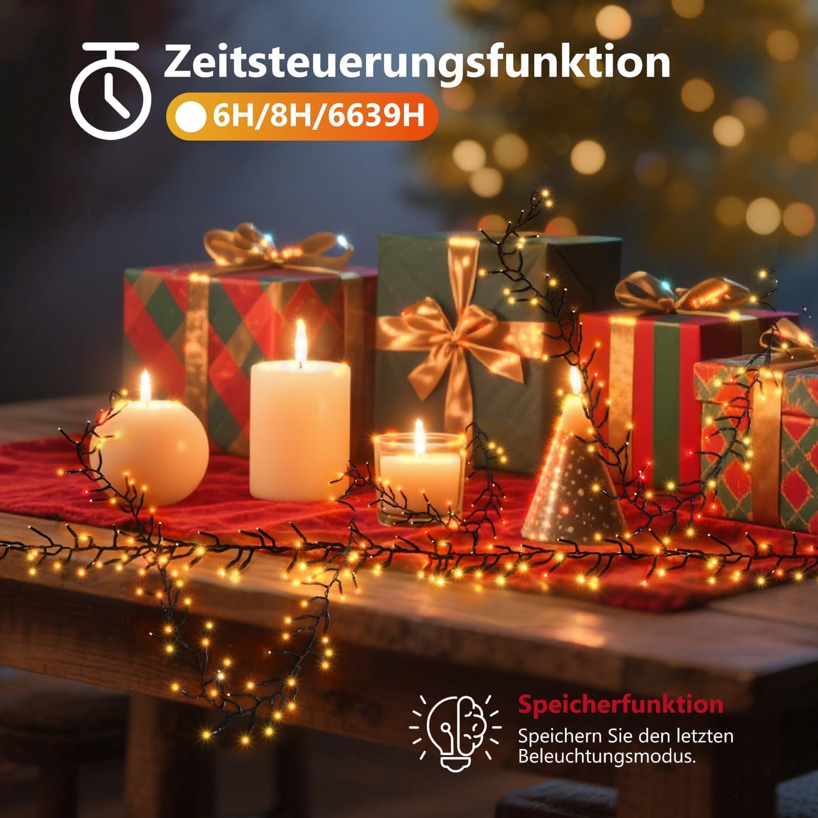 LED Lichterkette Weihnachtsbaum,18M 1200 LEDs Warmweiß Lichterketten Außen mit 12 Modi & Timer für Garten, Weihnachtsbeleuchtung mit Fernbedienung für Garten, Weihnachtsbaum, Hochzeit