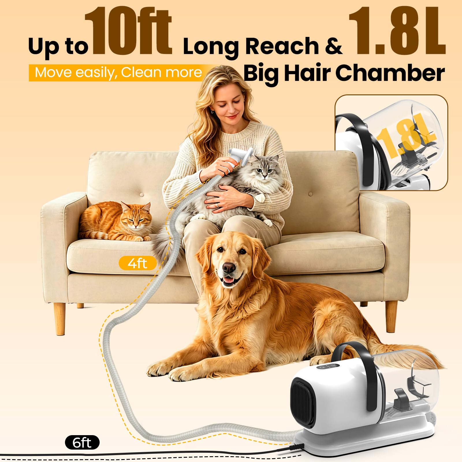 Dog Grooming Kit with Vacuum, 12000Pa Pet Electric Clipper & Cleaning Brush view 7