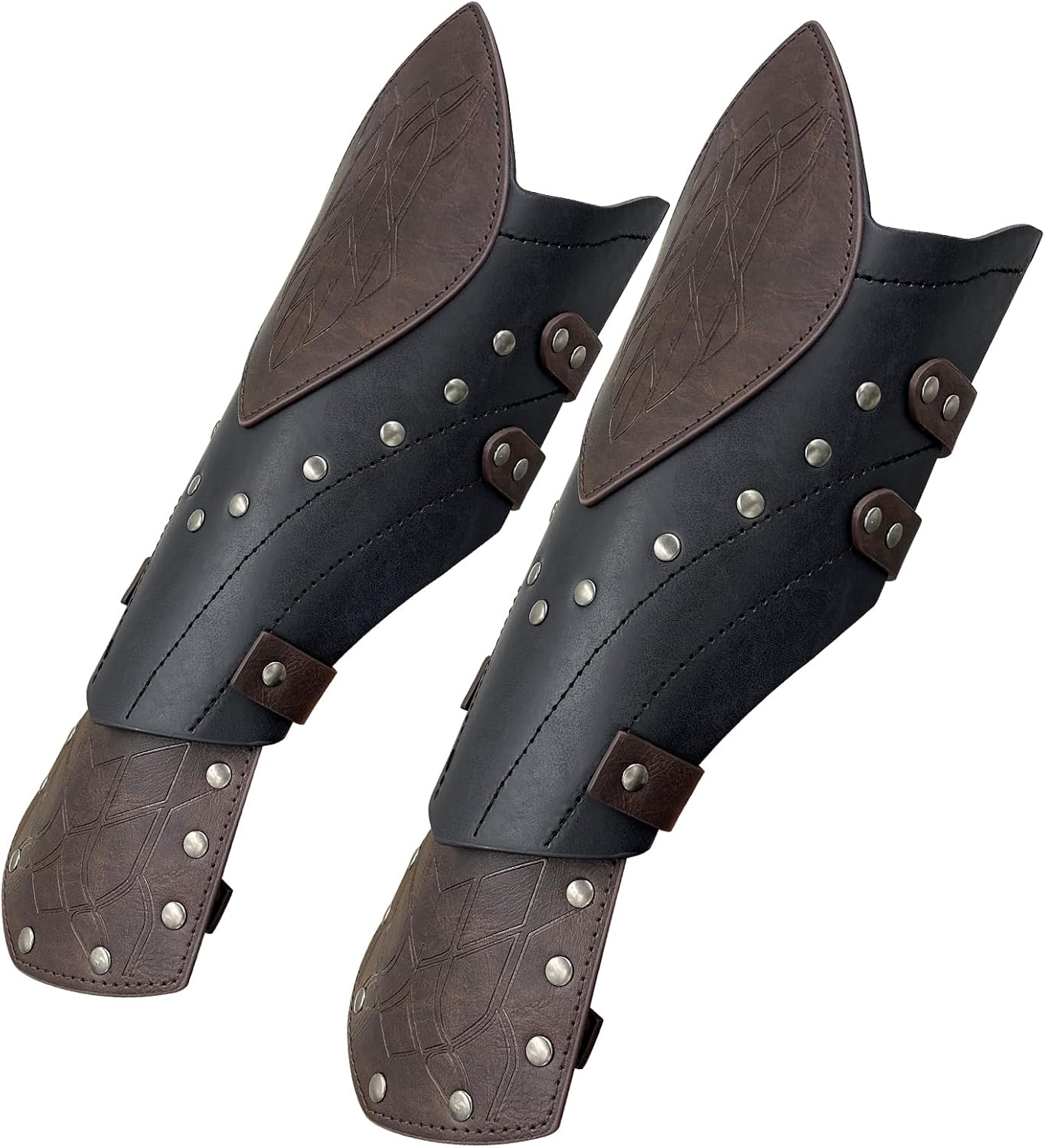 HiiFeuer Medieval Embossed Faux Leather Elf Arm Guards, Fantasy Cosplay Buckle Bracers, Knight Archer Gauntlets for LARP - Image 3