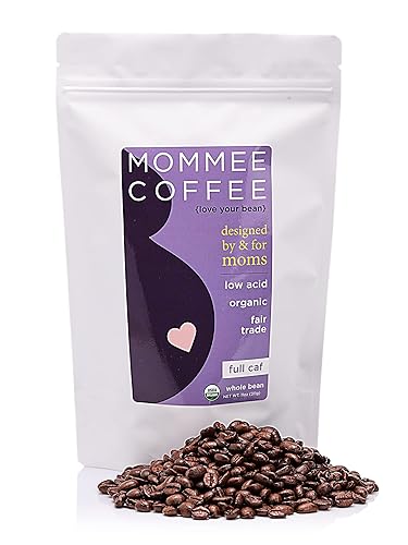 Mommee Coffee Full Caf - Granos de café orgánicos enteros bajos en ácido, 100% arábica orgánico Full Caff con sabor a caramelo suave, tostado medio,