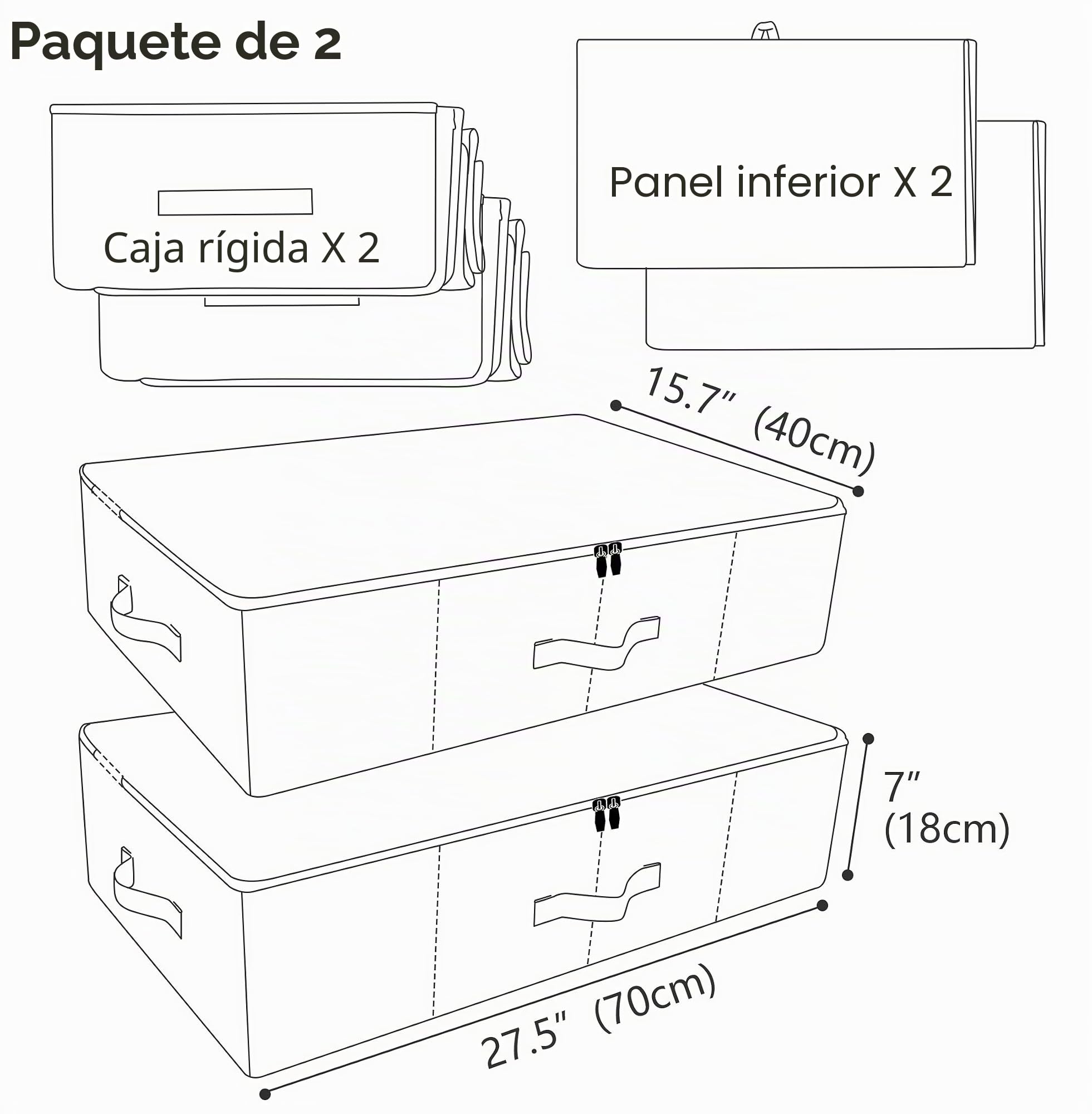 iwill CREATE PRO Paquete de 2 cajas de almacenamiento rígidas para debajo de la cama con tapa con cremallera para ropa, sábanas, organizador de mantas, color negro y gris
