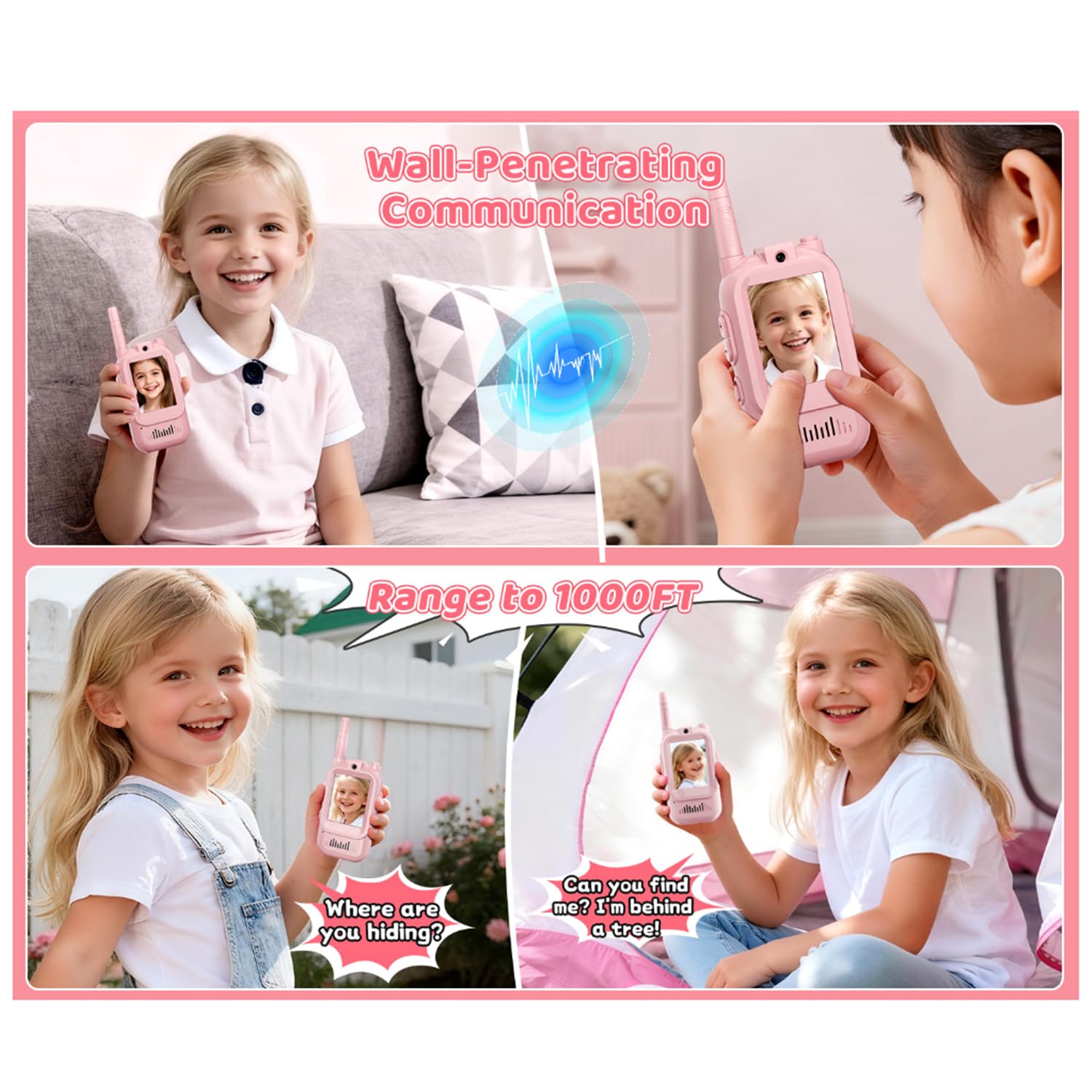 Set di walkie-talkie video per bambini da 2 pezzi Intercomunicazione visiva genitore-figlio Giocattolo interattivo educativo con fotocamera HD e funzione modificazione della voce Ideale giochi in casa