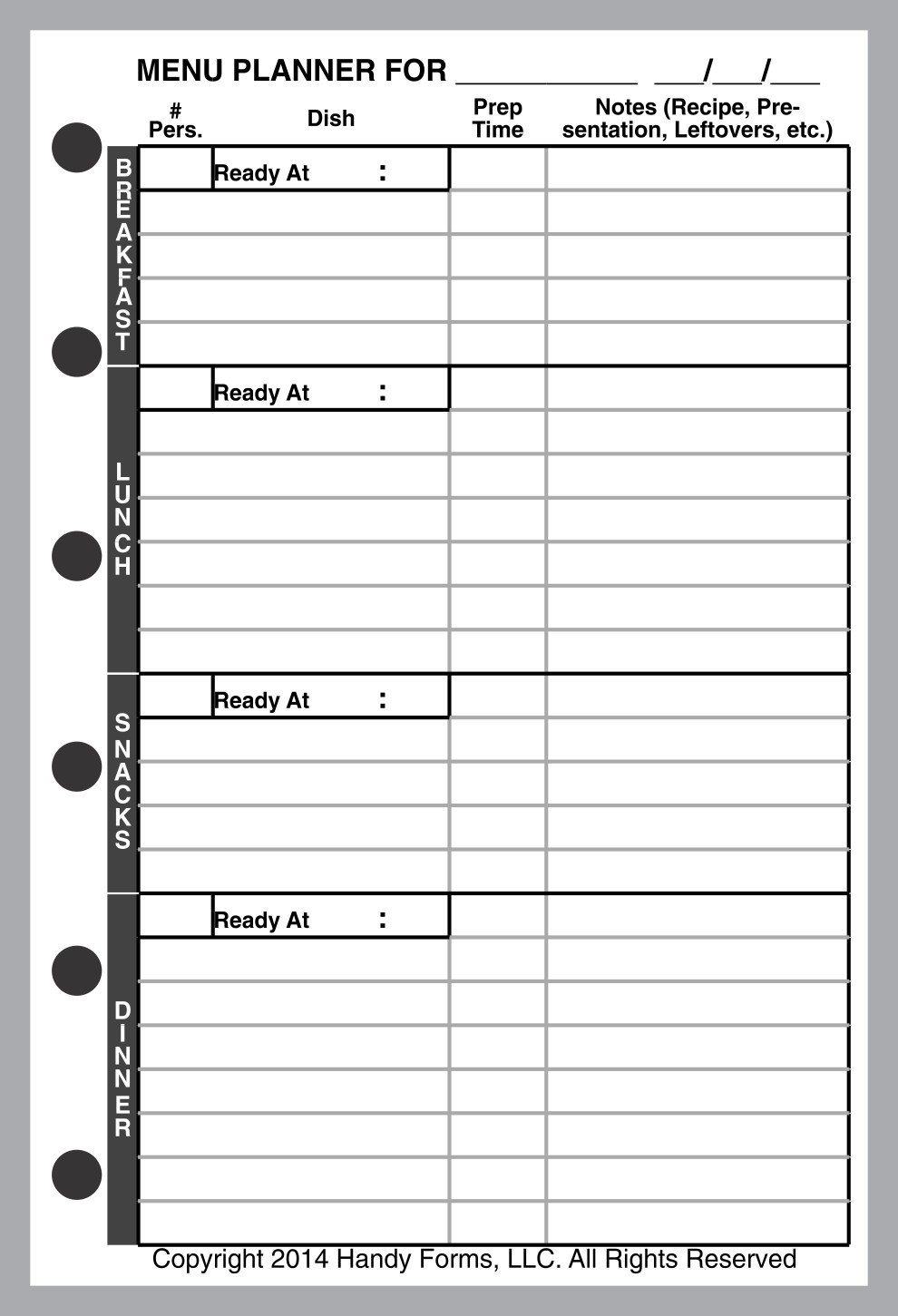 Pocket Size Menu Planner and Shopping List, Sized and Punched for Pocket Notebook (3.25" x 4.75") — image 1