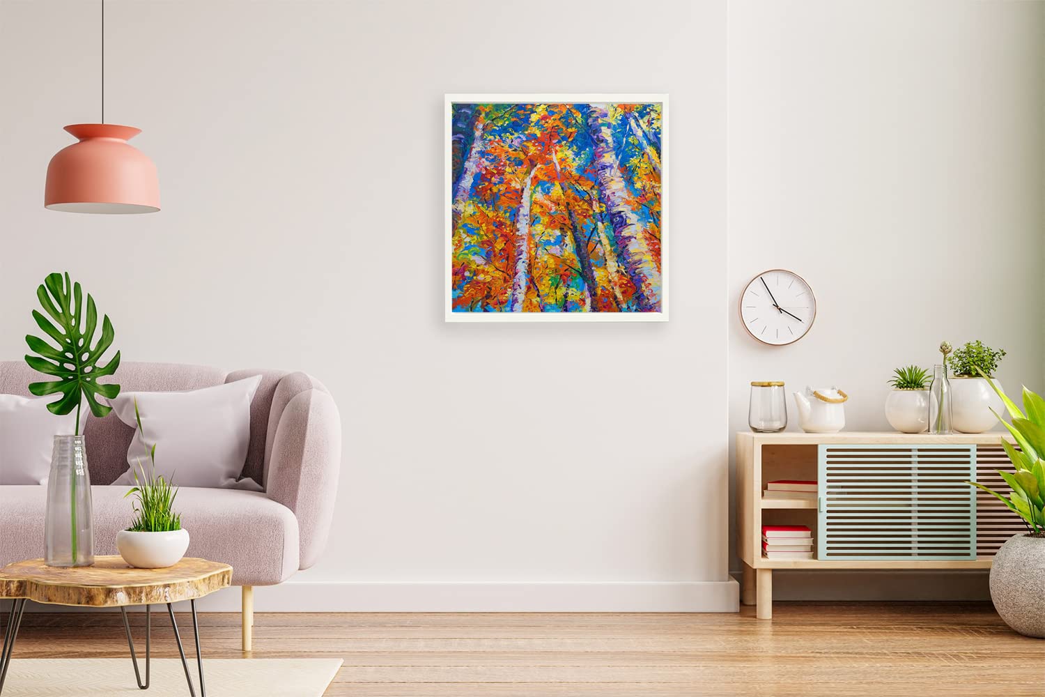 VERRE ART Printed Framed Canvas Painting for Home Decor Office Wall Studio Wall Living Room Decoration (14x14inch White Floater) - Redemption - fall birch and aspen