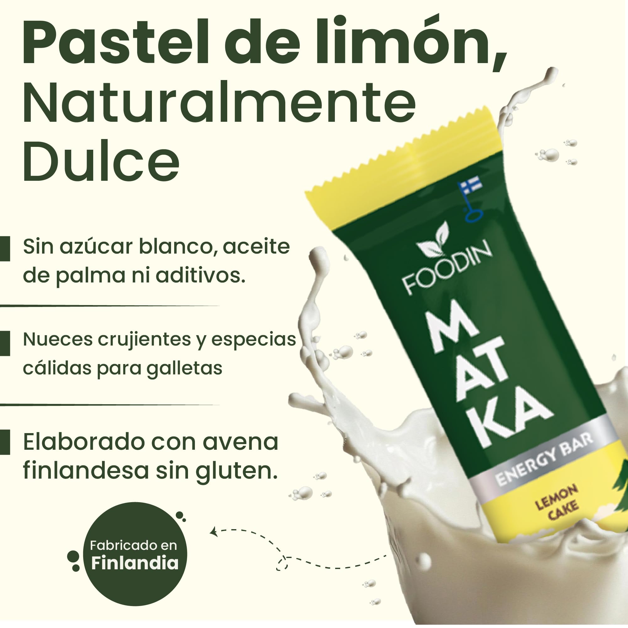FOODIN MATKA Barrita Energética — Pastel de Limón – Sin Azúcar Añadido – Snack Refrescante y Natural – 12 x 50 g