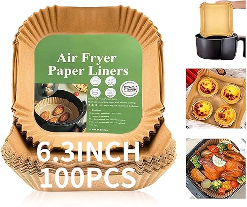 Forros desechables para freidora de aire, 100 forros para freidora de aire de 6.3 pulgadas, papel pergamino antiadherente natural para freidora de