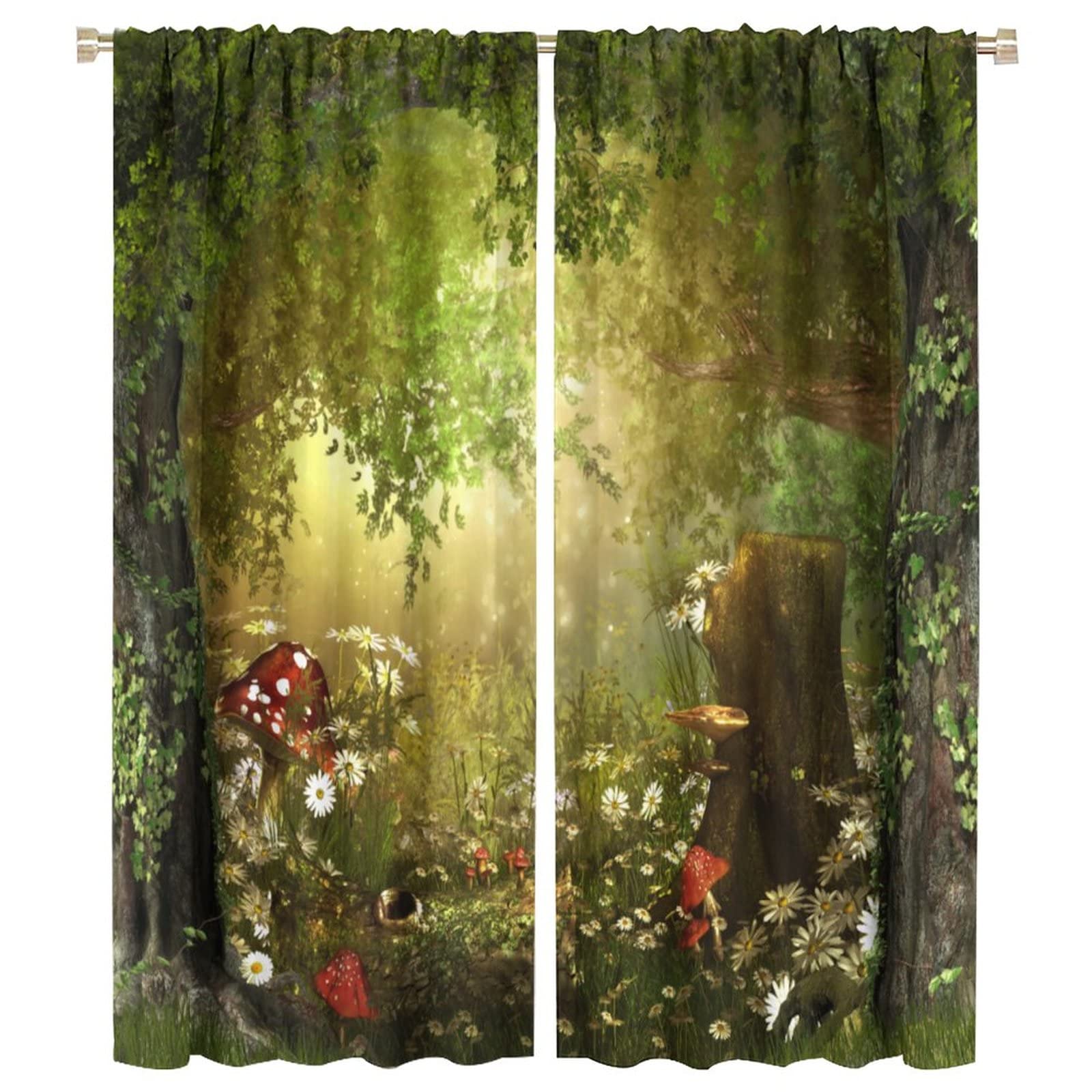 Rideaux occultants de cuisine style conte de fées vert Dream Forest pour fenêtre