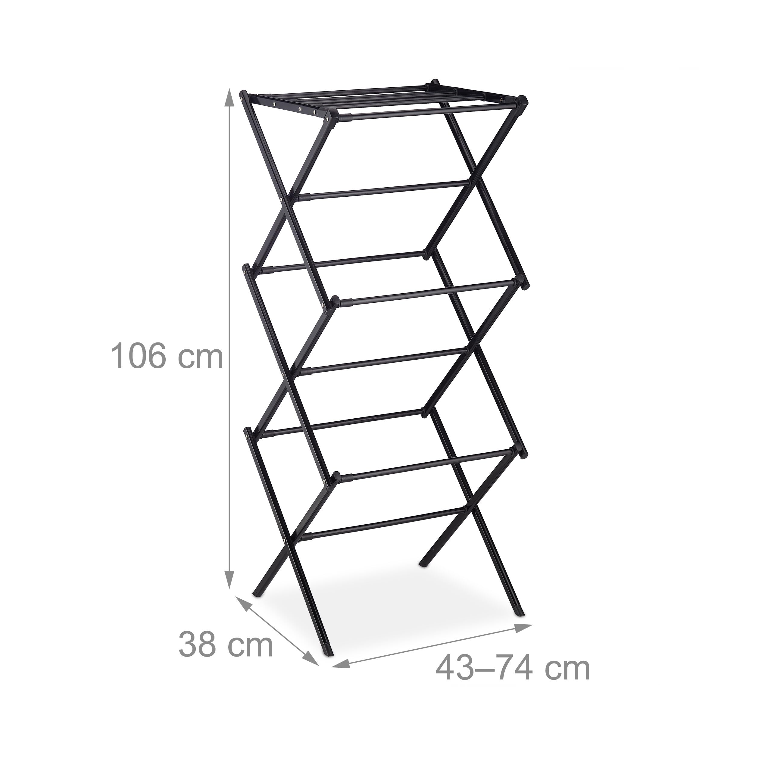 Relaxdays Tendedero Plegable, Extensible, 11 Varillas, 6 Niveles, Soporte para Colada Metálico, Tipo Torre, Negro