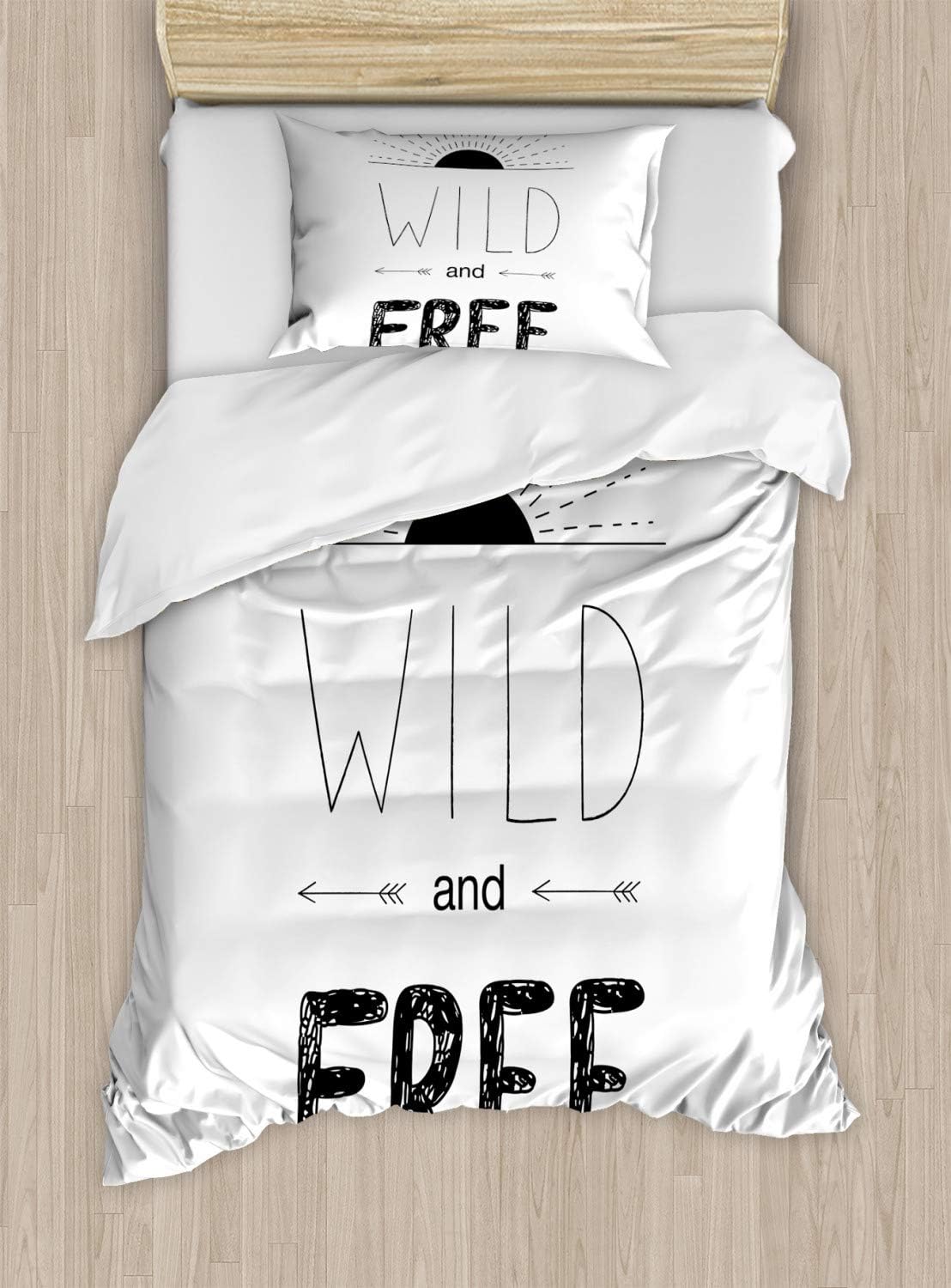 Ambesonne Adventure Duvet Cover Set, Abstract Hand Drawn Rising Sun Arrows Wild Free Forest Sketch Art Design, Decorative 2 Piece Bedding Set with 1 Pillow Sham, Twin Size, Black Twin Black