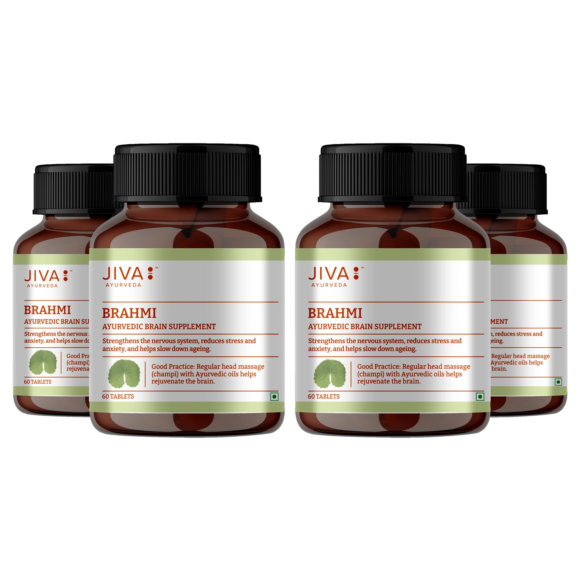 Jiva Brahmi Tablets - Mind Wellness - Strengthens Nervous System - Pack of 4, 4 count, 60 capsules