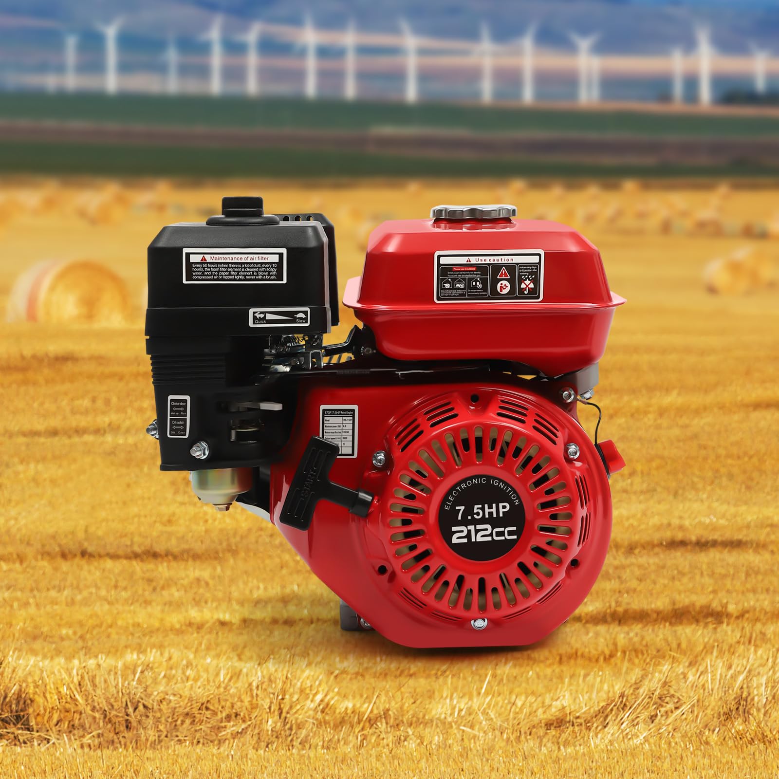 Motore a benzina a 4 tempi da 7,5 CV, 4 kW, motore a pedalata, motore raffreddato ad aria, con capacità di 3,6 l, avviamento a fune, motore a benzina con allarme olio, cilindrata 208 CC