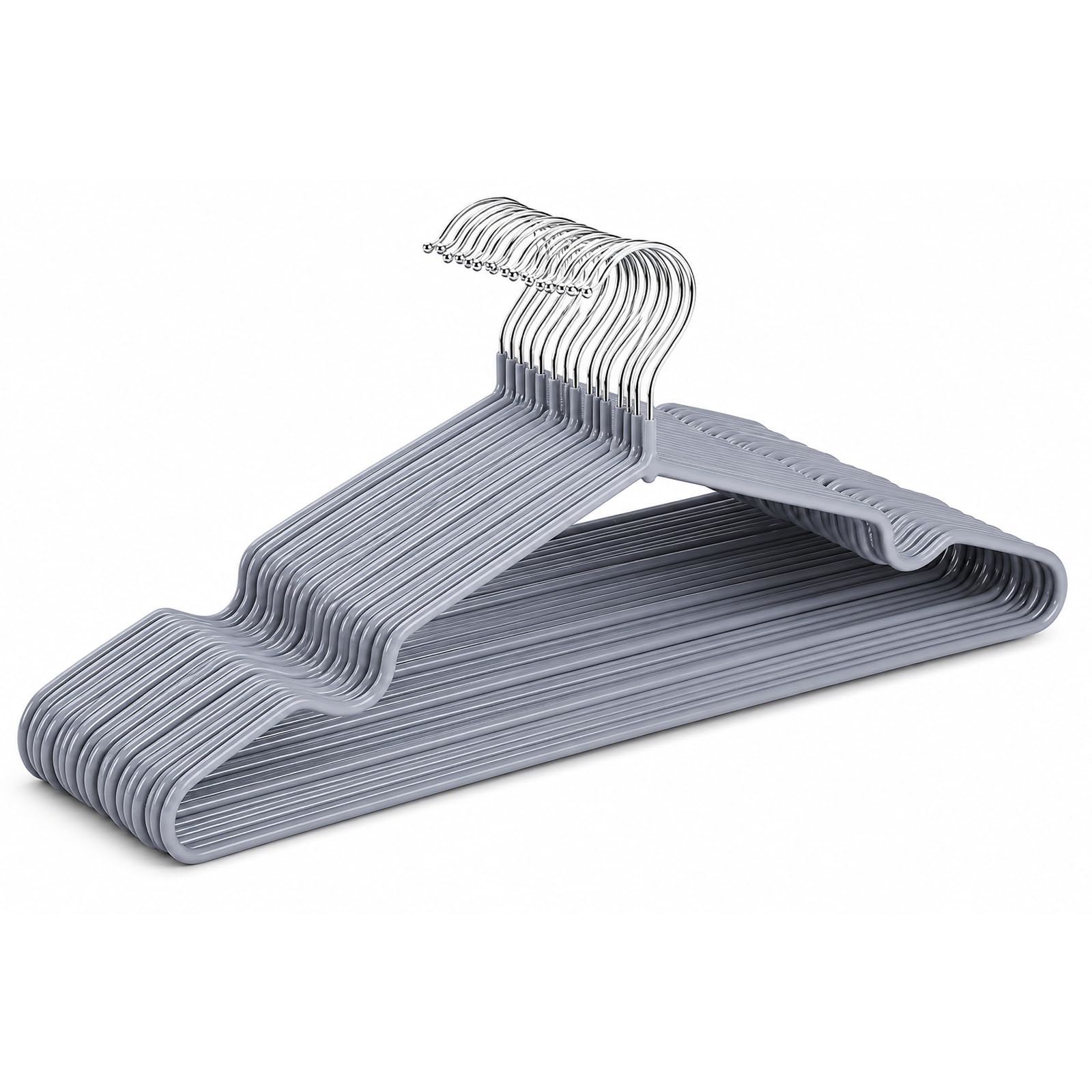 20 Pack Non Slip Rubber Coated Metal Hangers, Grey
