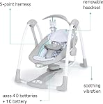 Ingenuity ConvertMe 2-in-1 Compact Portable Automatic Baby Swing & Infant Seat, Battery-Powered Vibrations, Nature Sounds, 0-9 Months 6-20 lbs (Raylan)