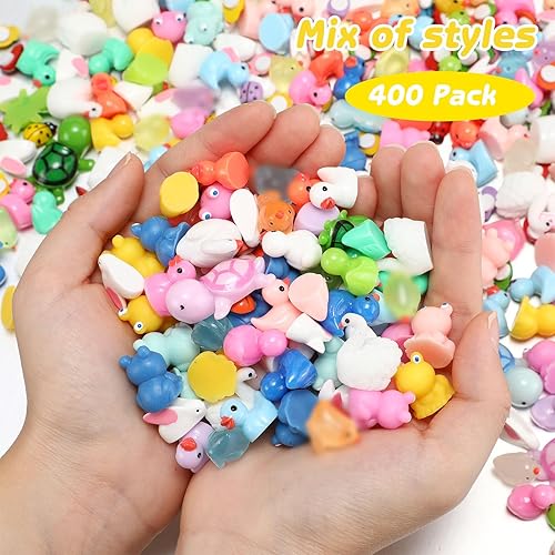 Miniatura 3 de Barydat 400 piezas de mini figuras de animales de resina a granel para bromas, esconderse, manualidades, diminutos dijes de resina en miniatura,