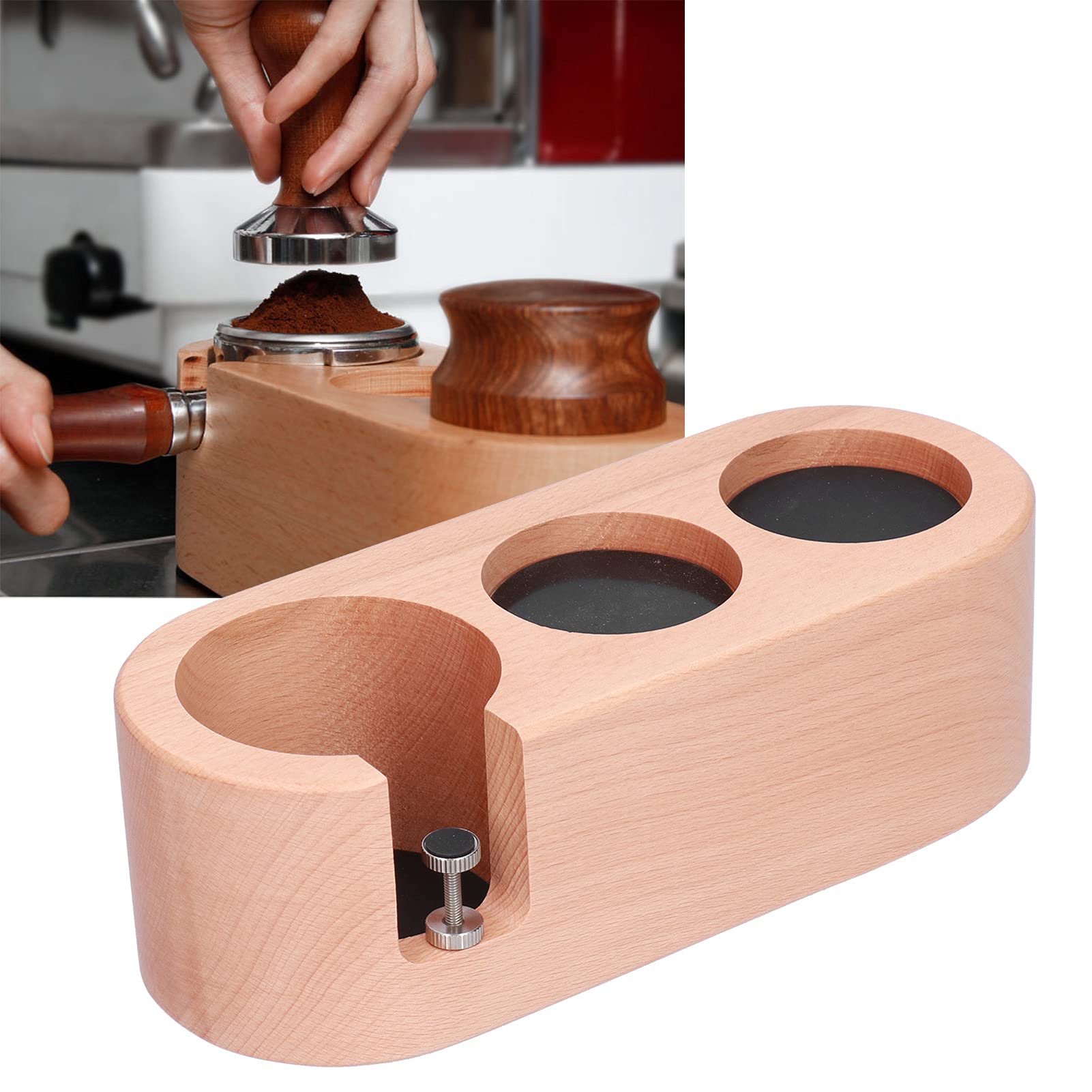Soporte De Portafiltro De Café De 3 Orificios, Soporte De Tamper De Filtro De Café De Madera, Estación De Soporte De Tapete De Tamper De Madera Estación De Apisonamiento De Café Espresso Con Tapete An