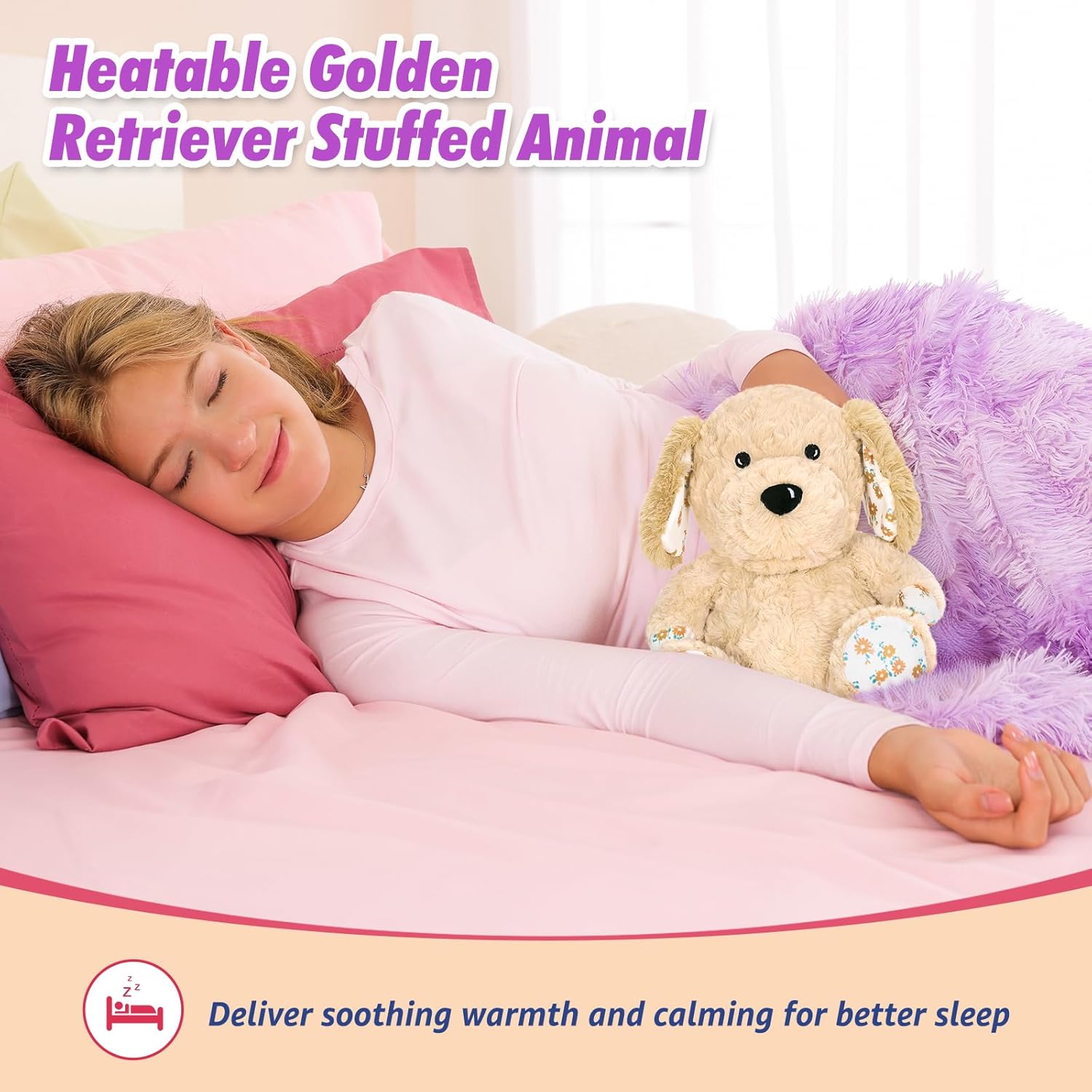 Ditucu Original Golden Retriever Microwavable Weighted Stuffed Animal Heated Dog Plush for Warmth Comfort Period Cramps Pain Plushies Toys Gifts for Kids Adults Light Brown 9 inch - Image 2