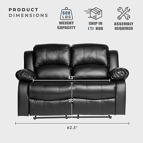 Miniatura 11 de Lexicon Humphreys - Sofá reclinable doble de piel sintética suave, lengüeta de extracción manual, soporte de pared, espuma de alta densidad, marco