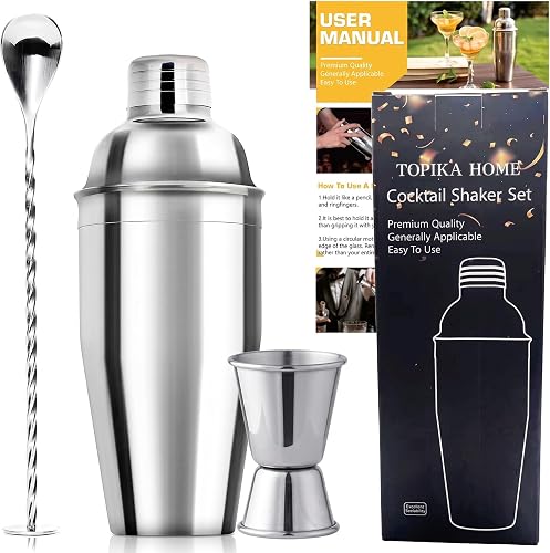 Cocktail Shaker Set 3 Piece,304 Stainless Steel with Strainer -750ml