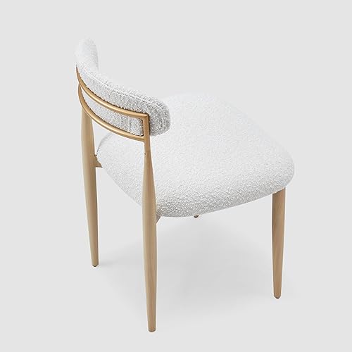 Miniatura 7 de Morden Fort Juego de 2 sillas de comedor tapizadas modernas, sillas de comedor blancas Boucle con patas de grano de madera y marco de metal para