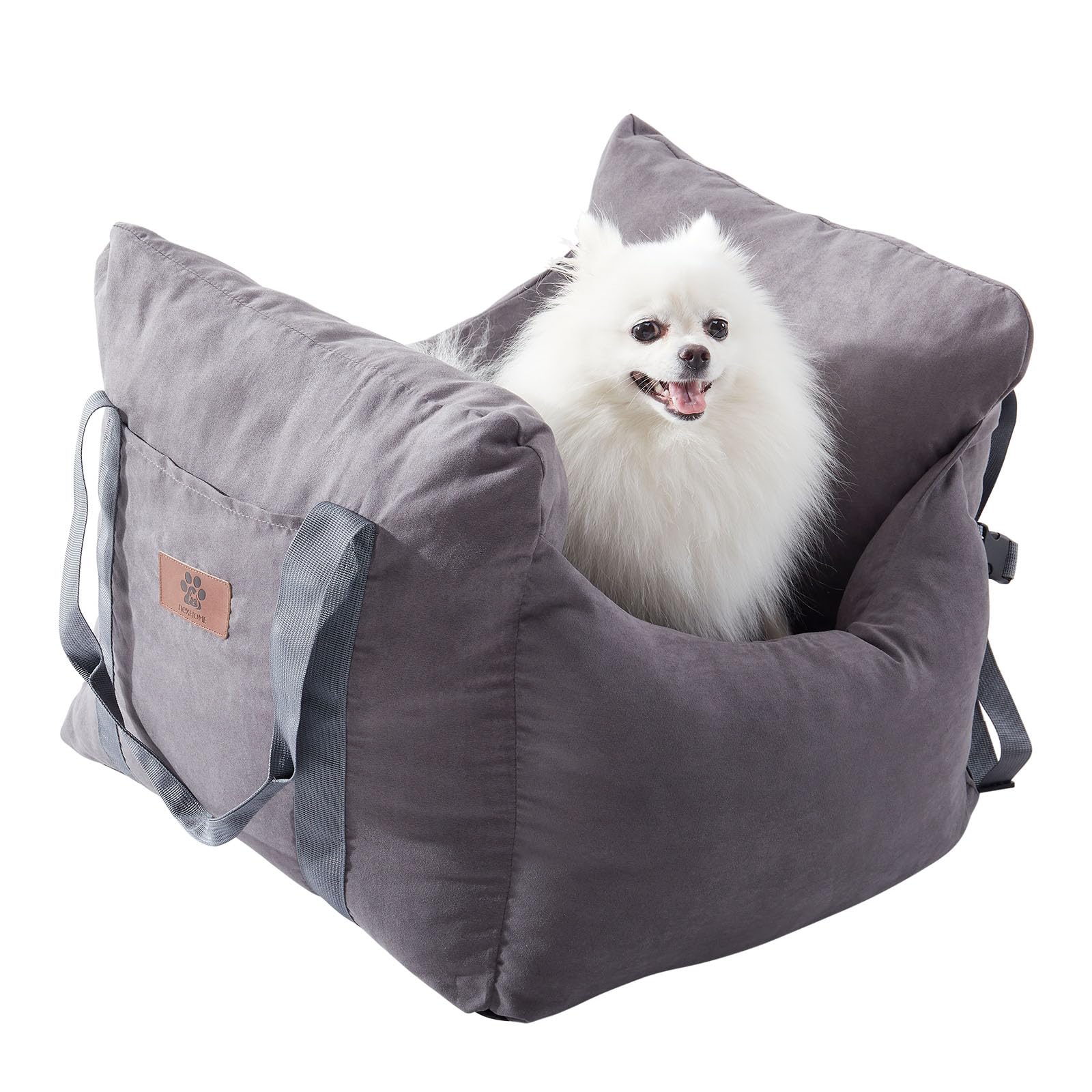 NexHome Dog Car Seat, Dog Beds for Small Dogs, Waterproof Dog Booster Seat for Car with Storage Pockets, Clip-On Safety Leash Pet Car Seat Puppy Travel Carrier Bed Up to 25lbs,Gray