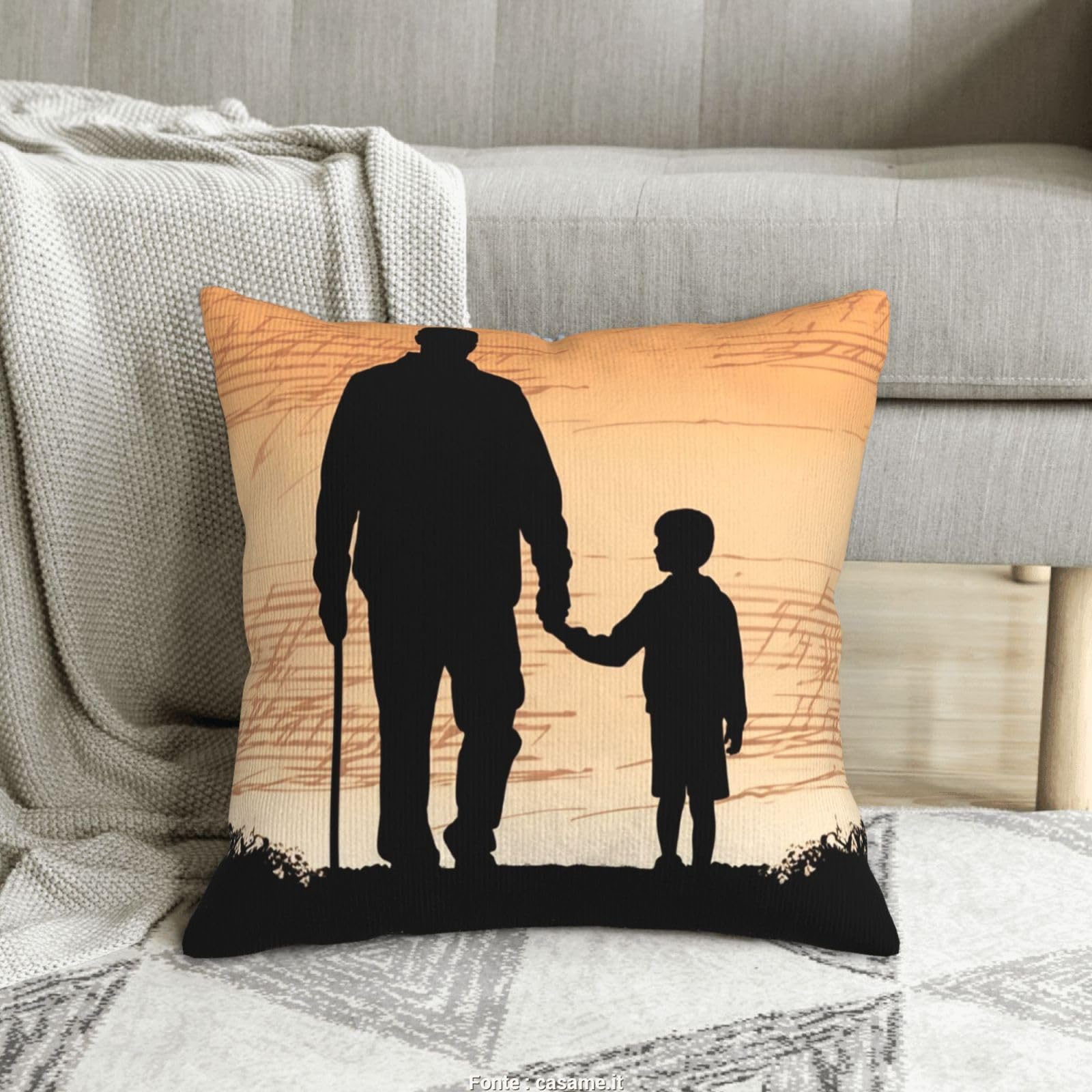 Housse de coussin velours côtelé 50x50 cm motif imprimé père fils déco salon lit canapé voiture